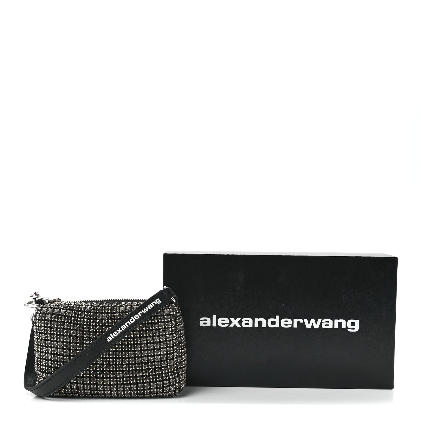 Mesh Crystal Rhinestone Mini Heiress Pouch Black Silver
