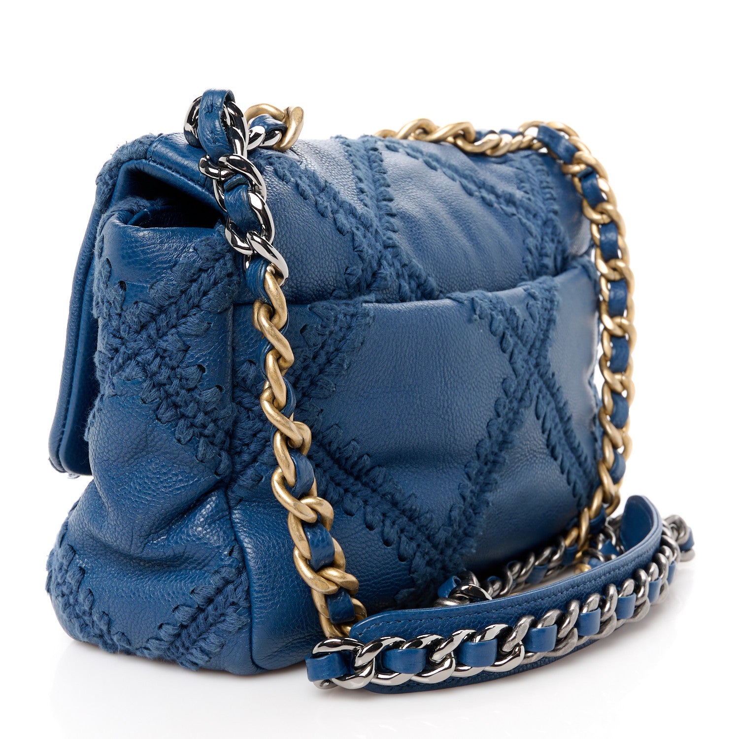 Chanel Calfskin Crochet Medium Chanel 19 Flap Blue 3 of 10