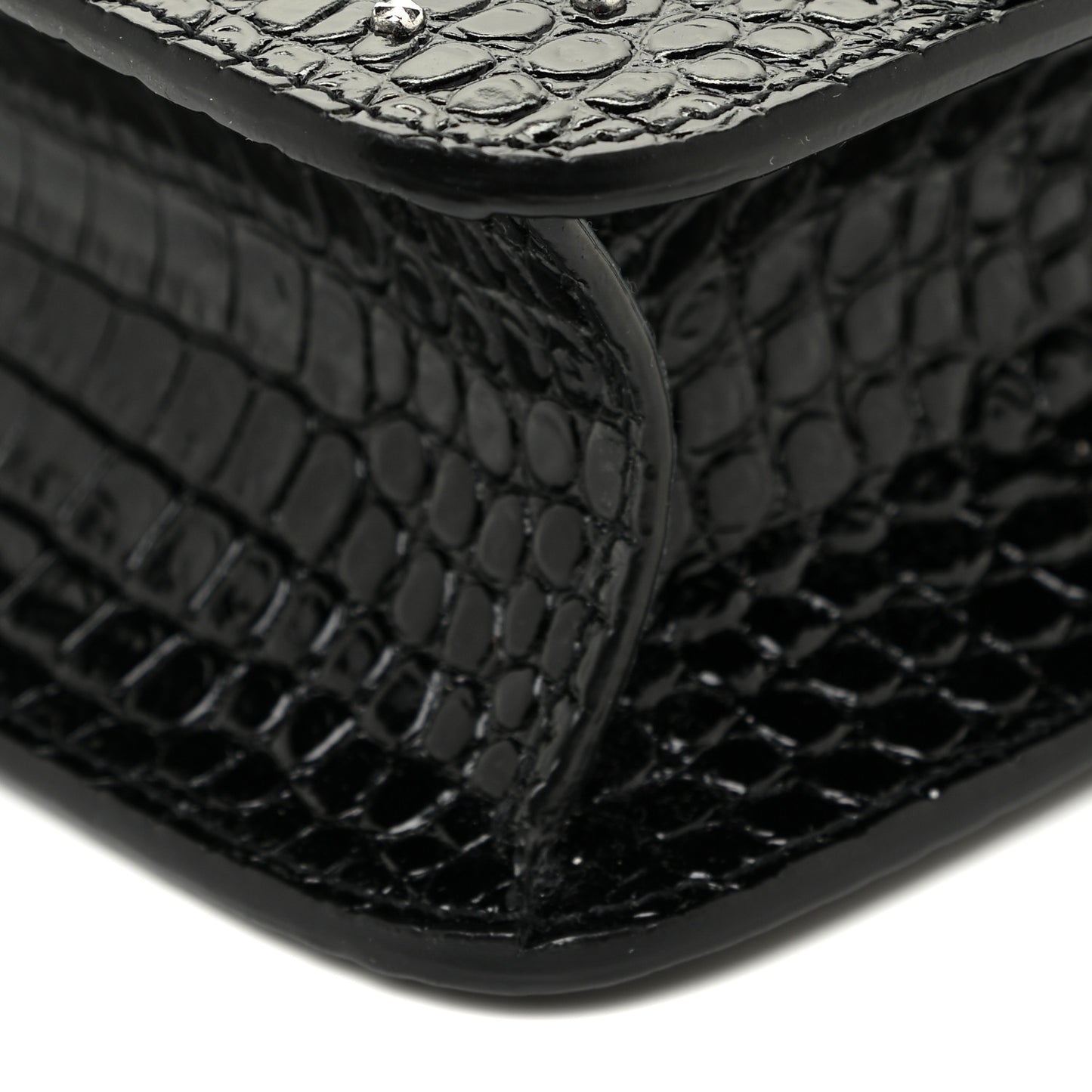 Crocodile Embossed Calfskin Crystal Embellished Carre Satchel Black