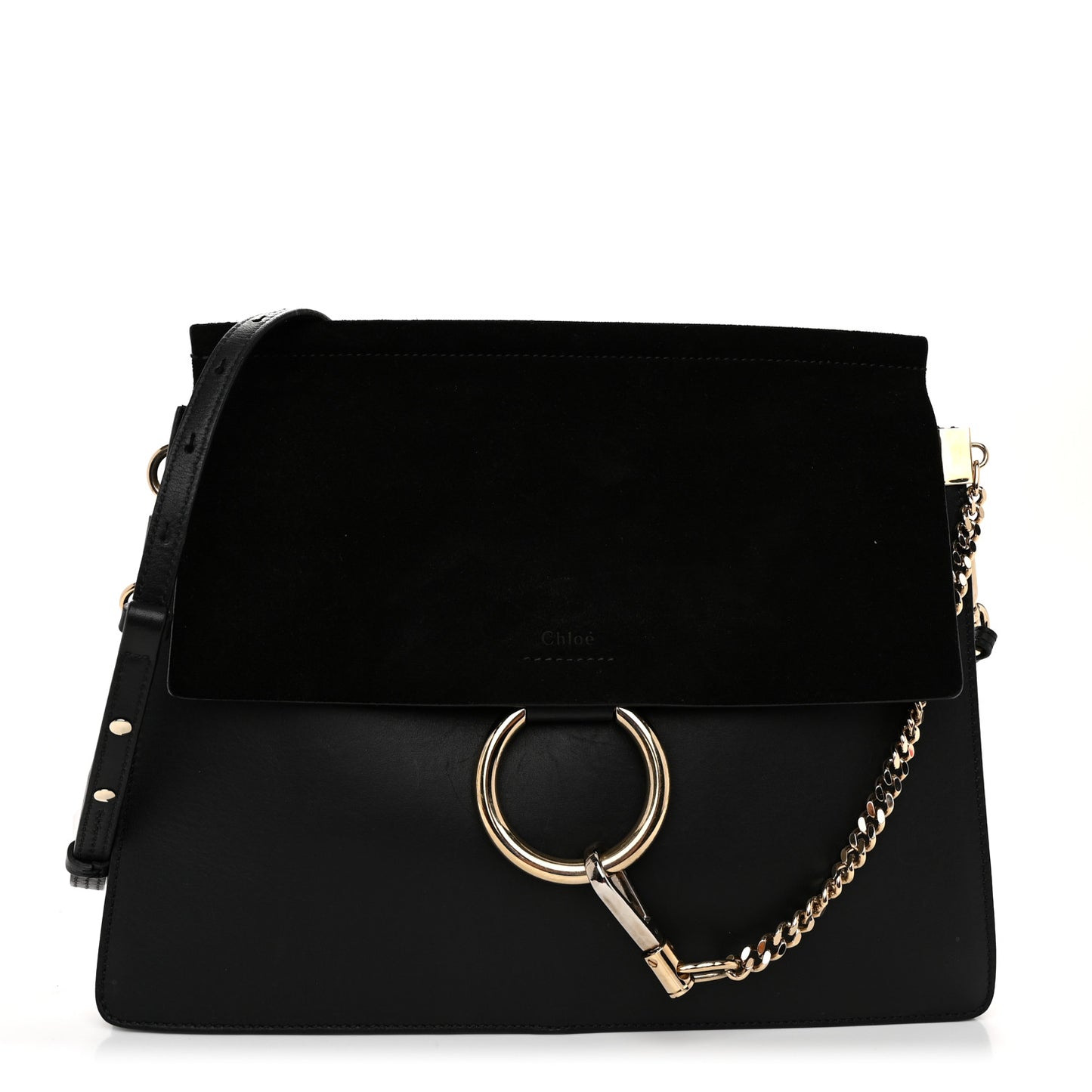 Suede Calfskin Medium Faye Shoulder Bag Black