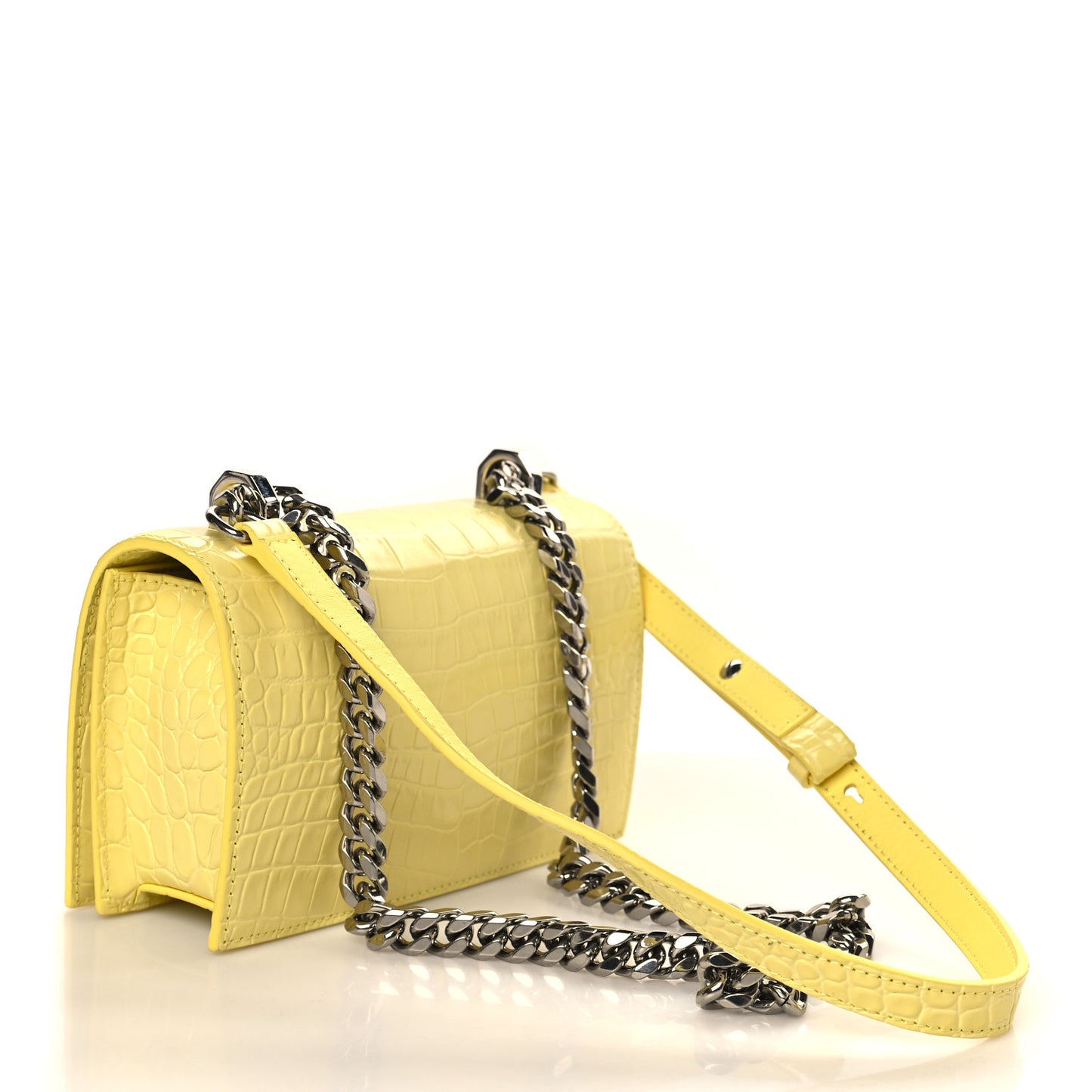 Shiny Crocodile Embossed Jeweled Satchel Pop Yellow