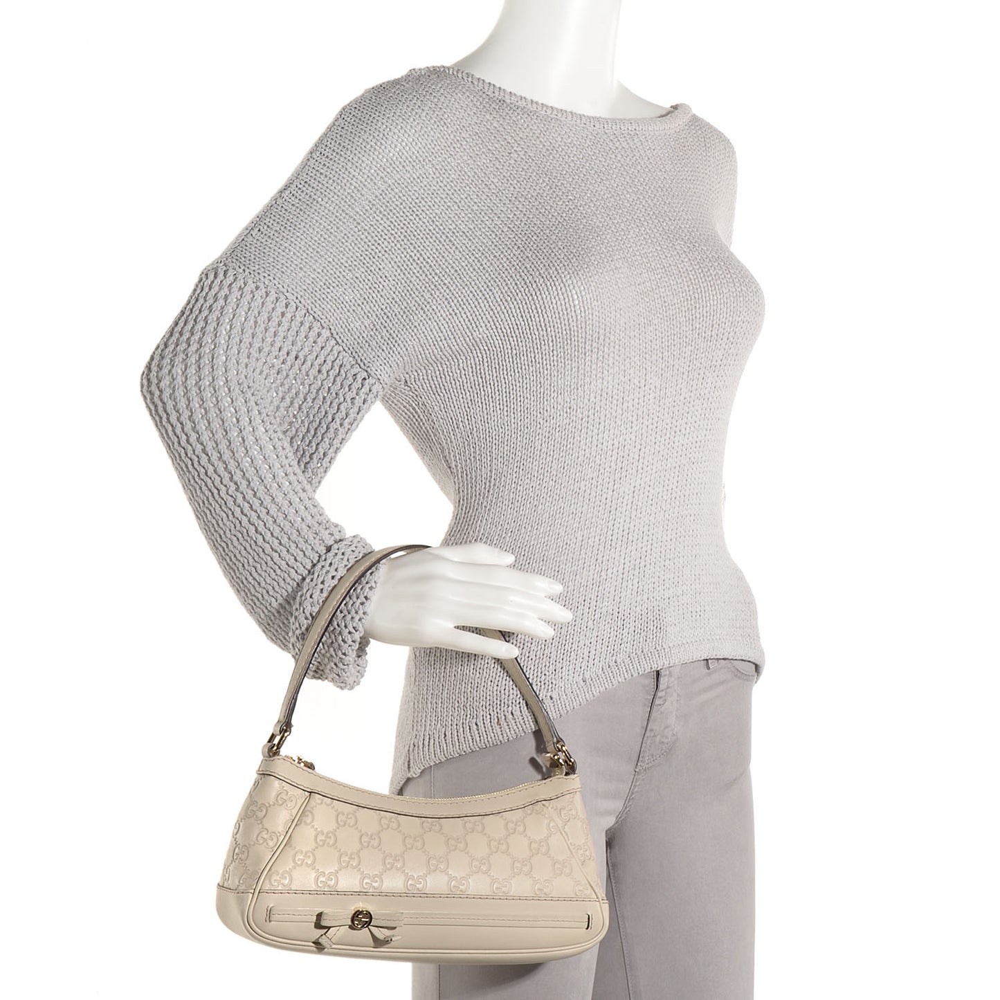 Guccissima Small Mayfair Bow Detail Shoulder Bag Off White