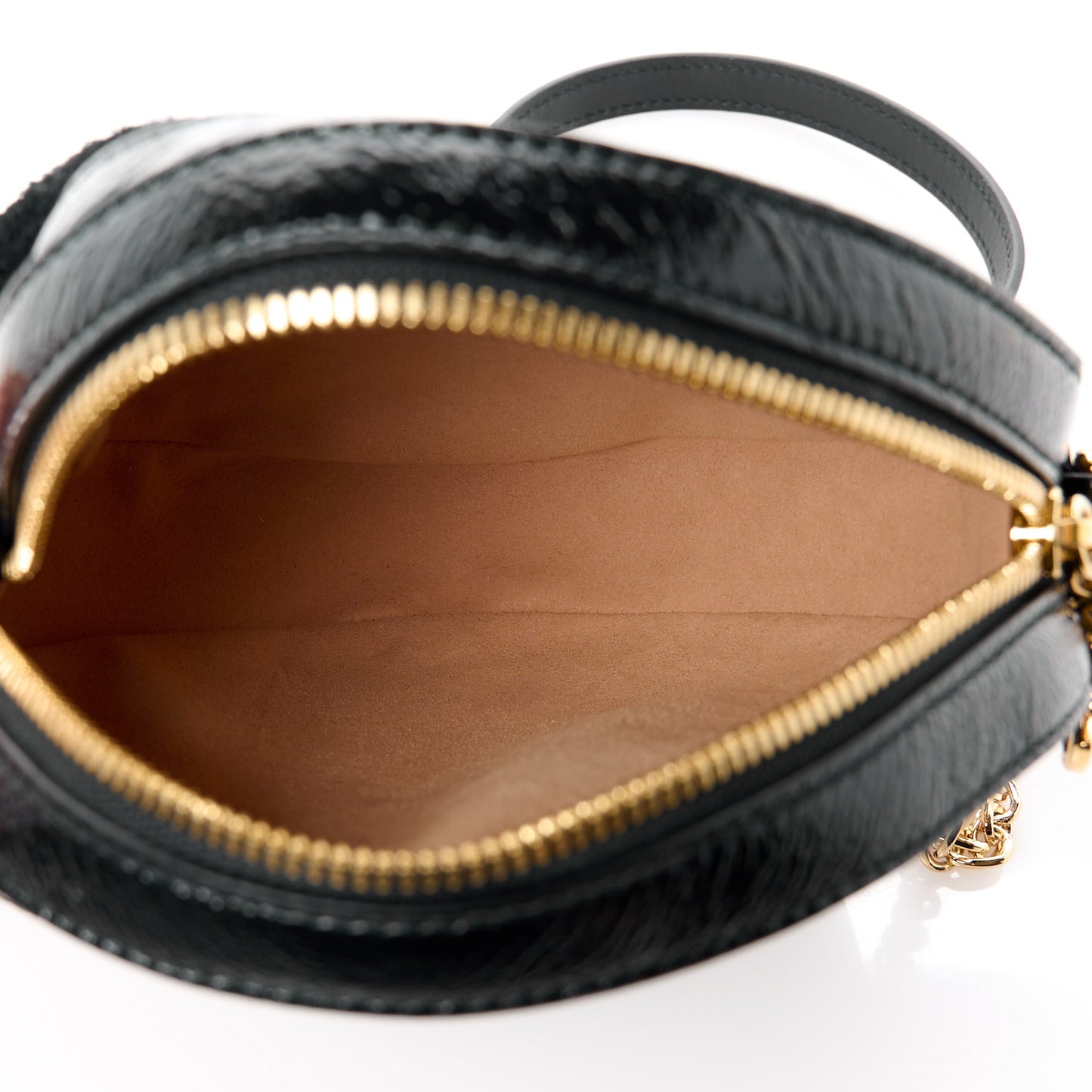 Suede Patent Web Mini Ophidia Round Shoulder Bag Black