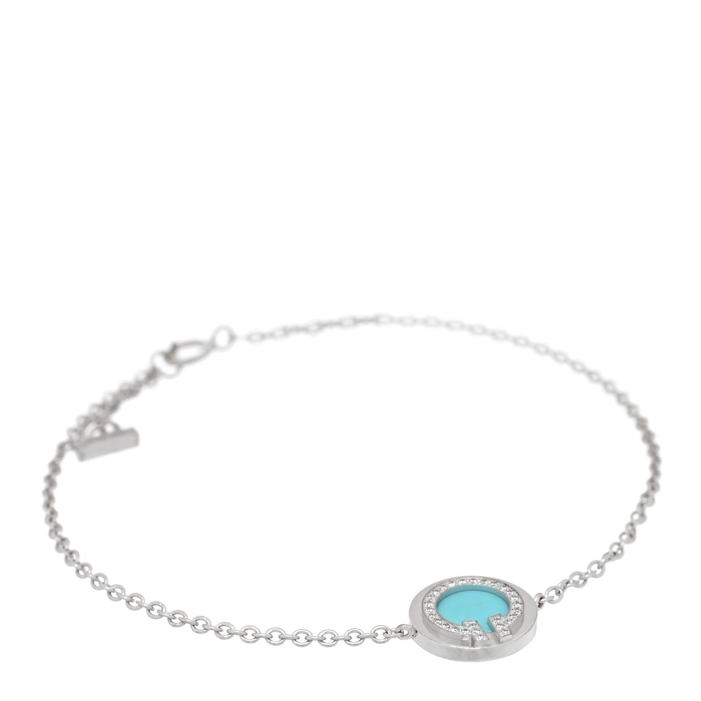 18K White Gold Diamond Turquoise T Circle Bracelet