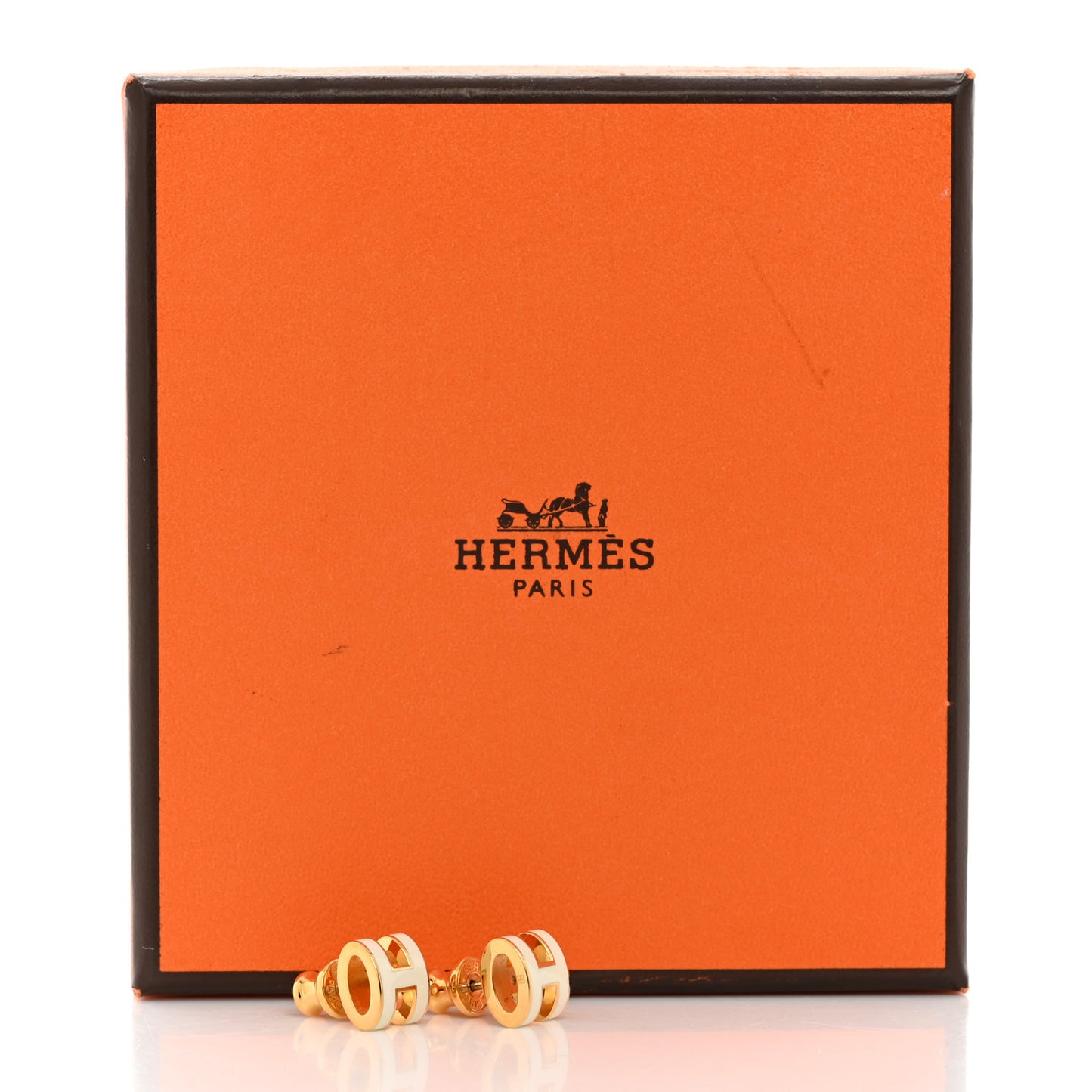 Gold Lacquered Mini Pop H Earrings White