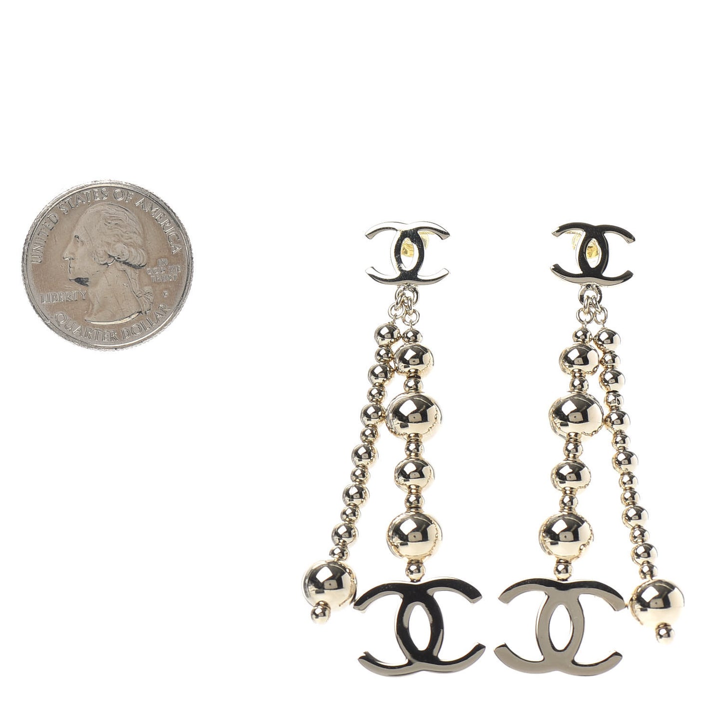 Metal CC Bead Drop Earrings Gold