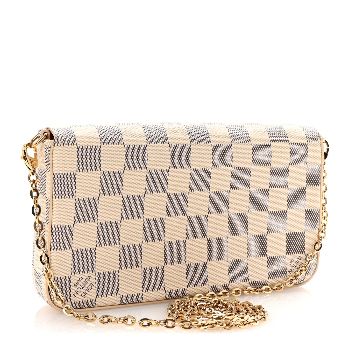 Damier Azur Pochette Felicie Chain Wallet Rose Ballerine