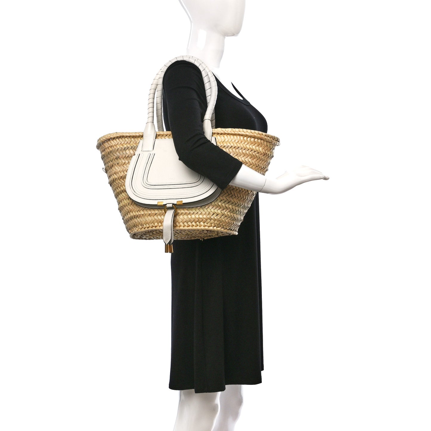 Raffia Grain Calfskin Medium Marcie Basket White