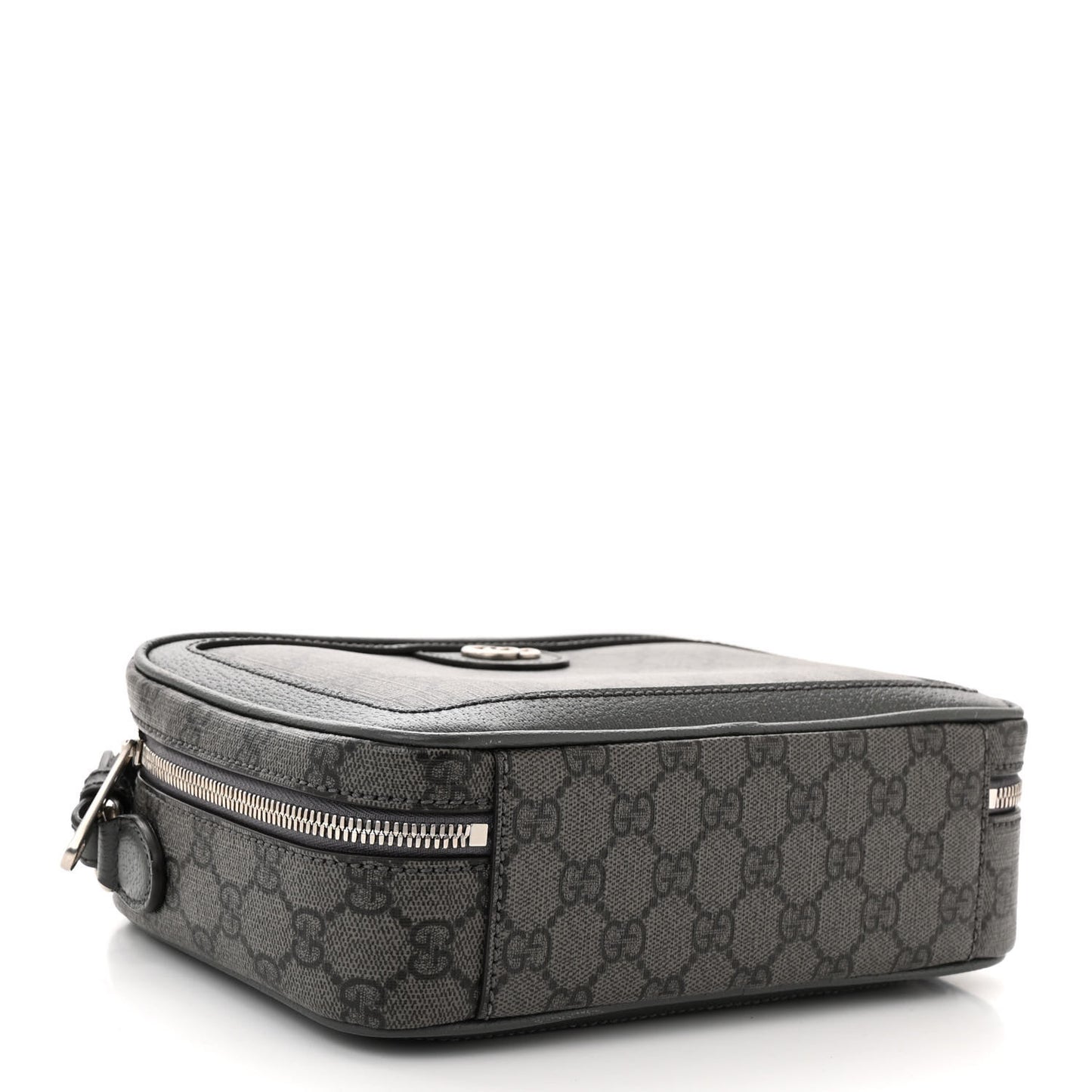 GG Supreme Monogram Textured Dollar Calfskin Small Ophidia Top Handle Shoulder Grey Black Graphite Grey