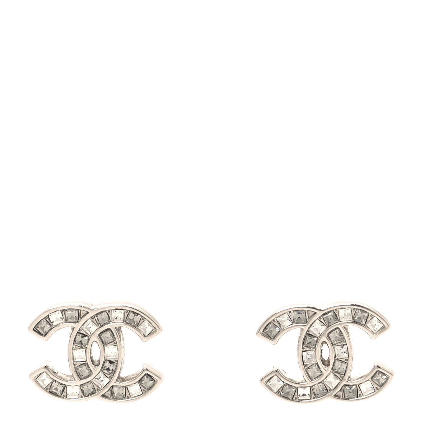 Baguette Crystal CC Earrings Silver