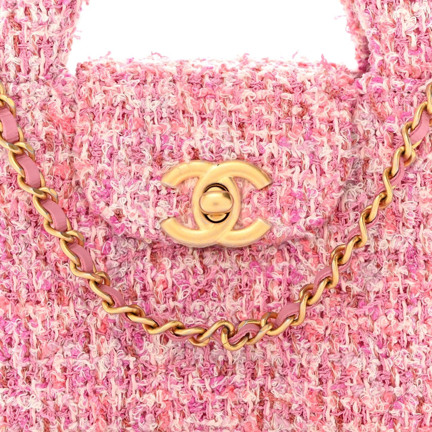 Tweed Quilted Mini Nano Kelly Shopper Pink