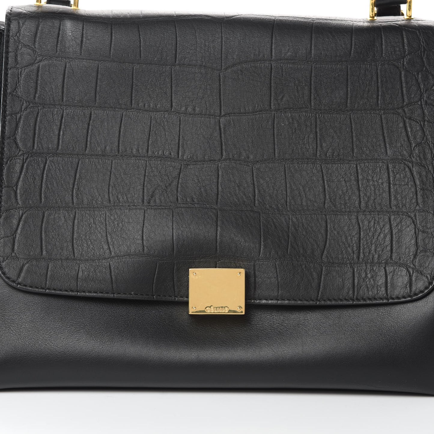 Crocodile Embossed Calfskin Suede Medium Trapeze Black