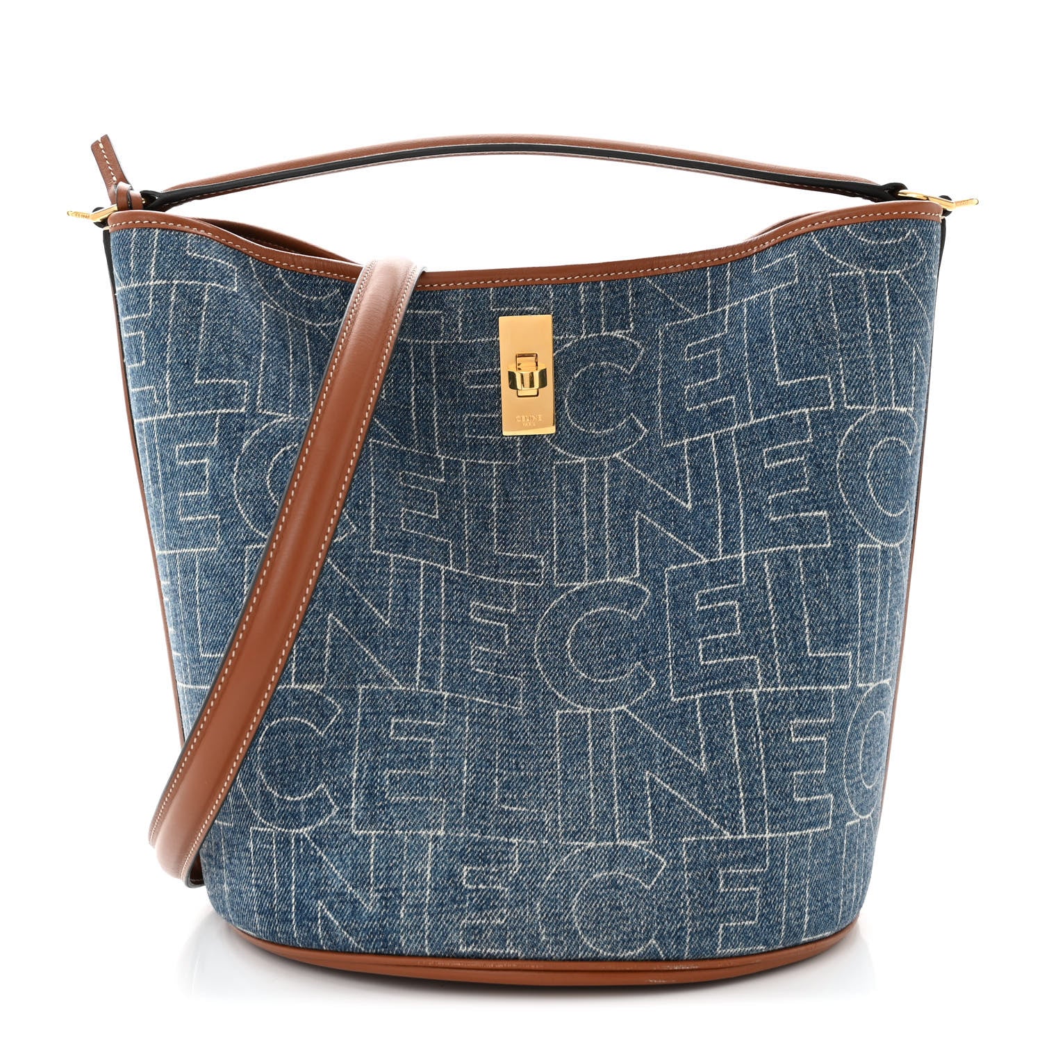 Celine Denim Calfskin Logo Bucket 16 Bag Blue 1529892 – FASHIONPHILE
