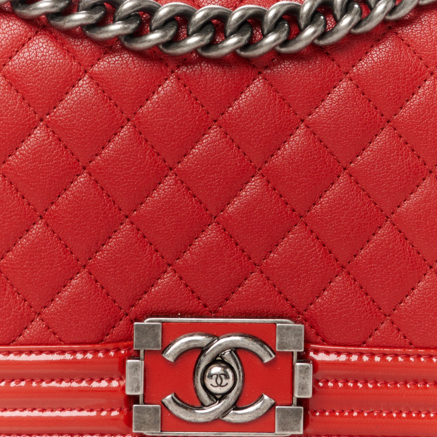 Goatskin Quilted Patent Medium Duo Boy Flap Red