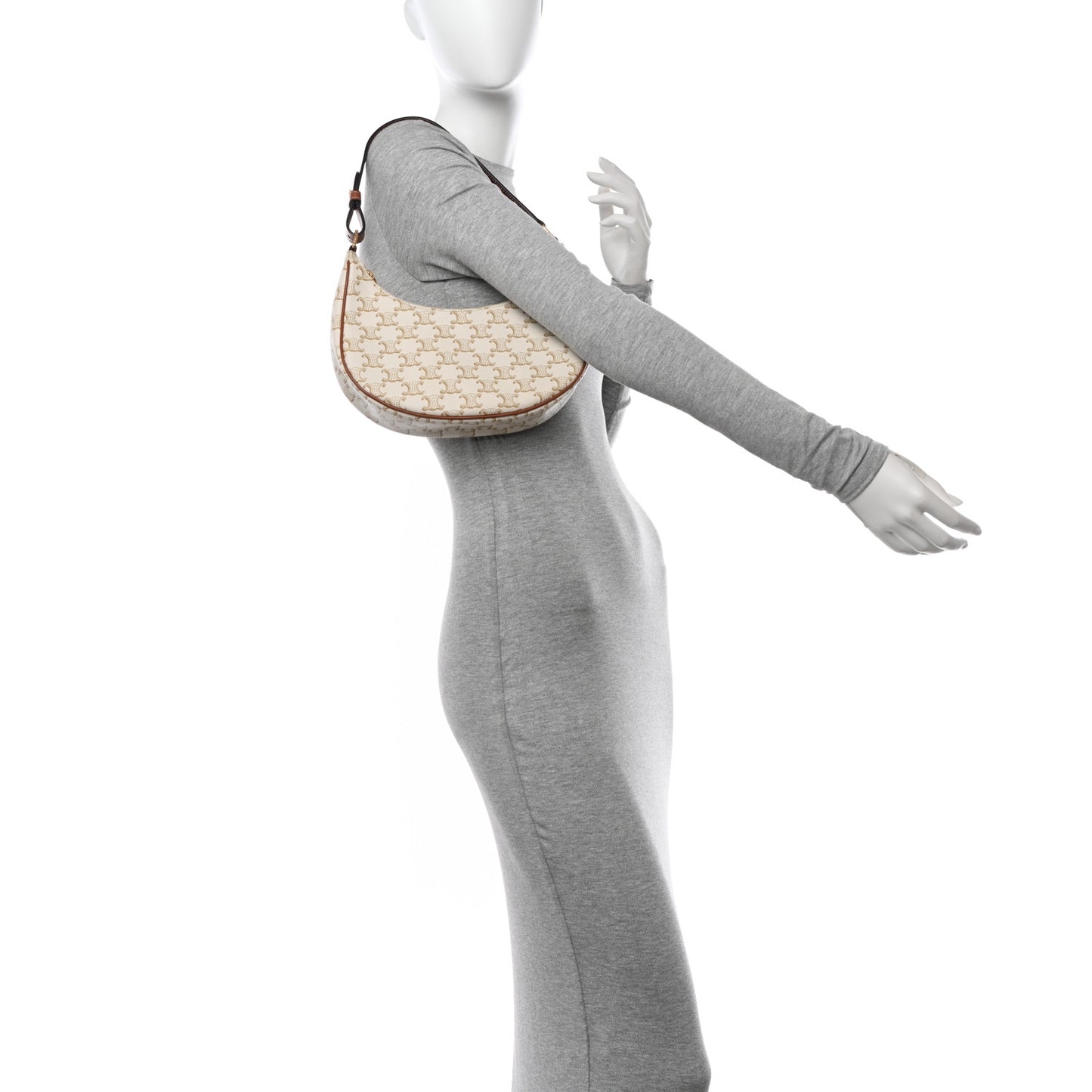 Canvas Calfskin Ava Triomphe Shoulder Bag White