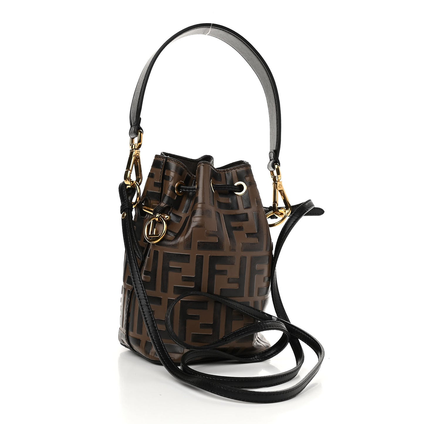 Vitello Liberty F is Fendi Bi-Color FF 1974 Embossed Mini Mon Tresor Bucket Bag Maya Black