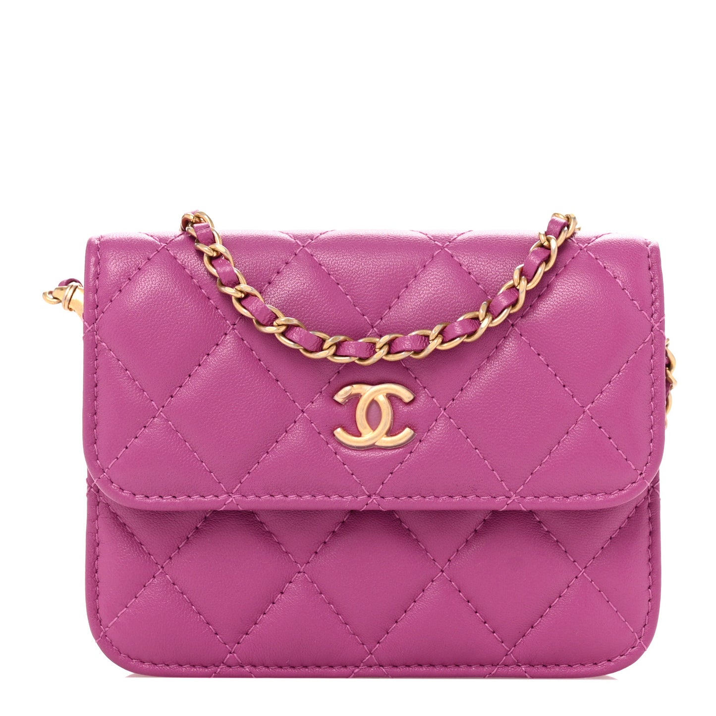 Lambskin Quilted Pearl Crush Clutch With Chain Purple