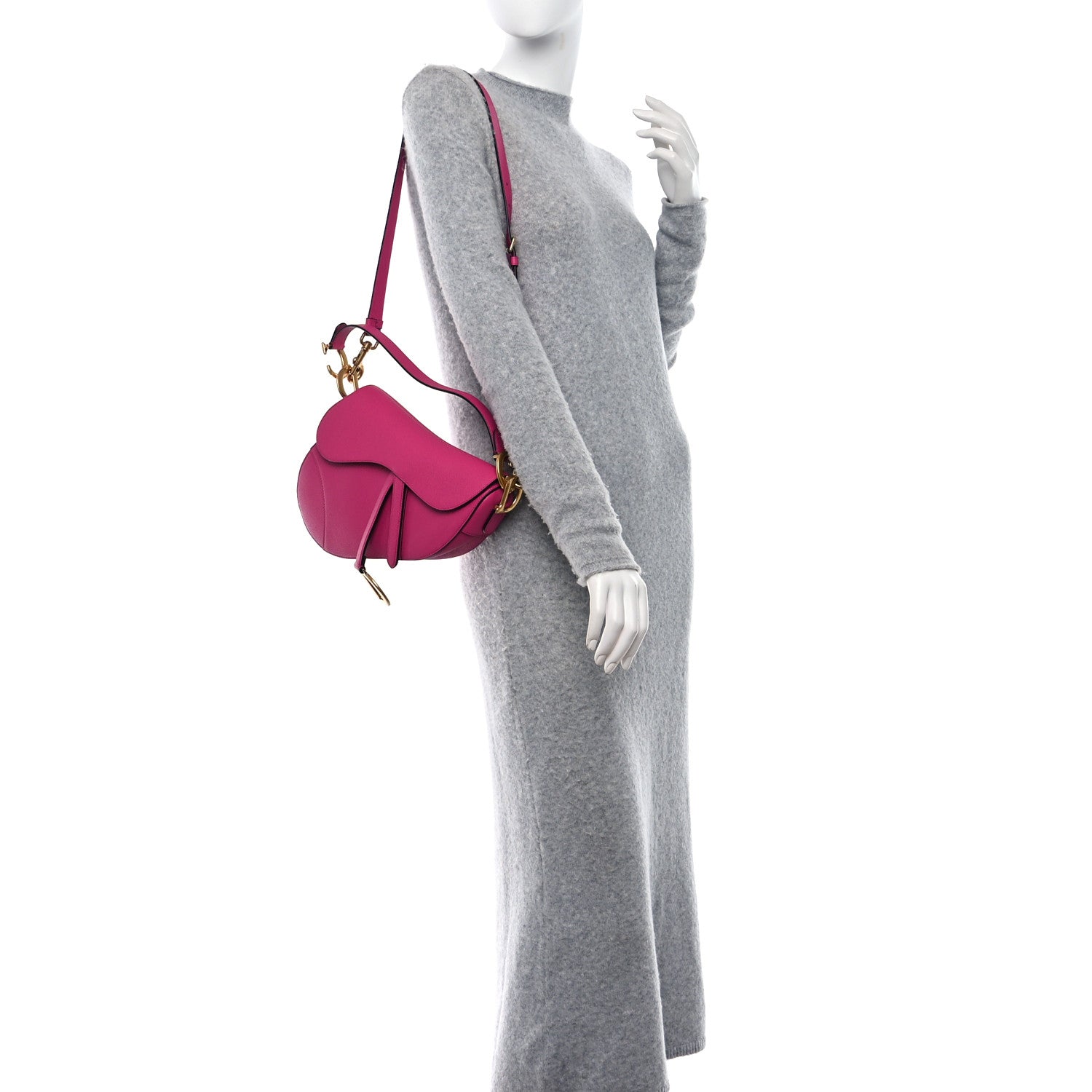 Christian Dior Grained Calfskin Saddle Bag With Strap Fuchsia 2 of 10