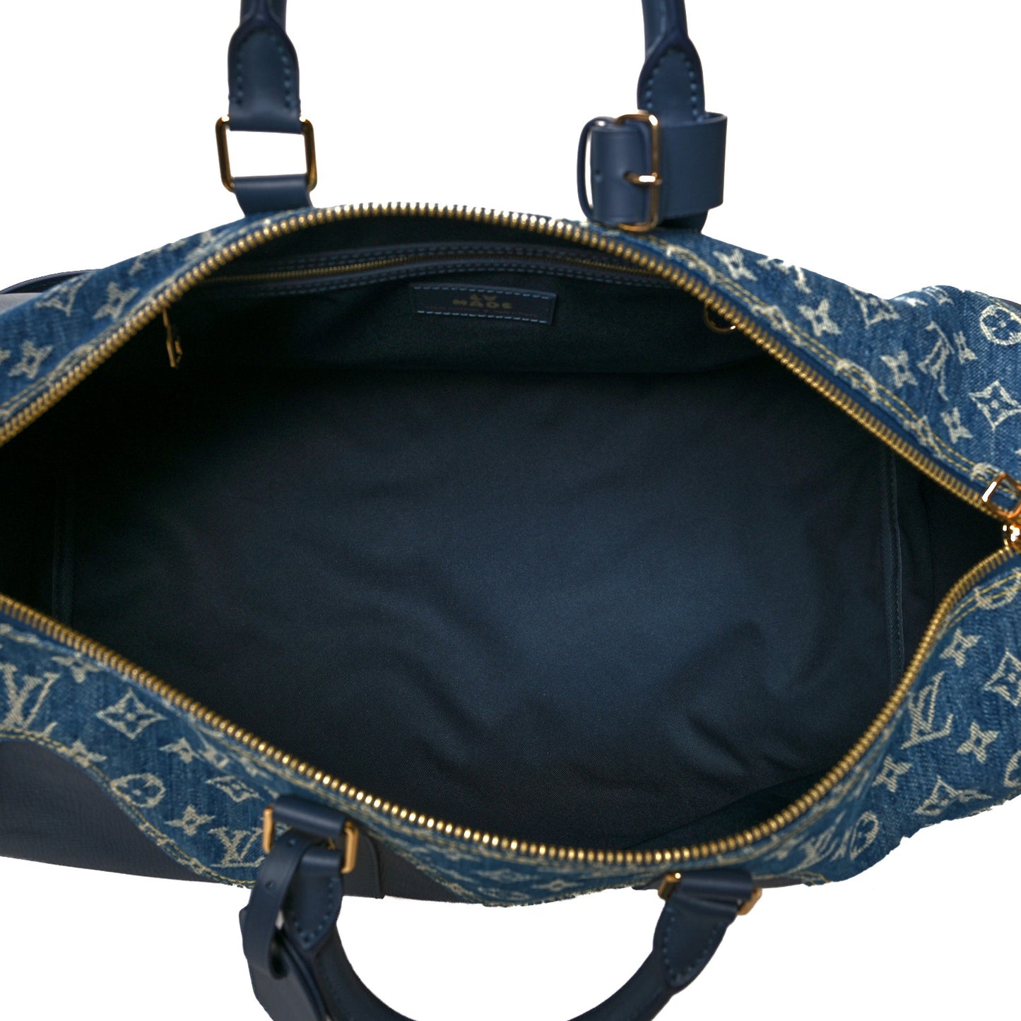 X NIGO Taurillon Monogram Denim Drip Keepall Bandouliere 50 Blue