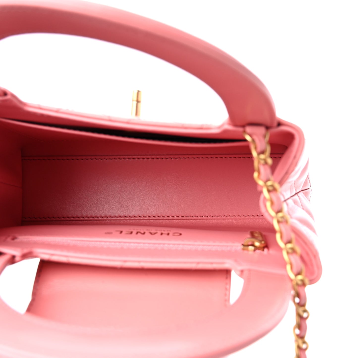 Shiny Aged Calfskin Quilted Nano Kelly Shopper Coral Pink