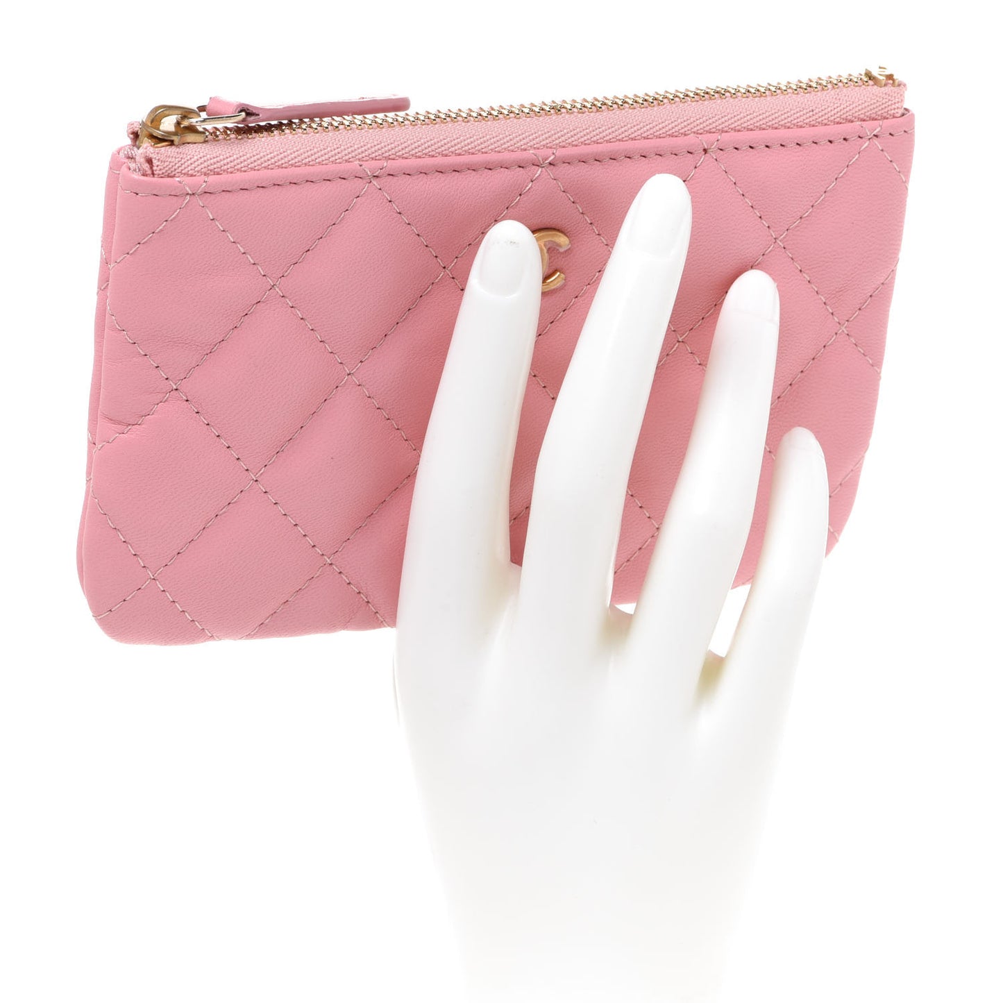 Lambskin Quilted Small Cosmetic Case Pink