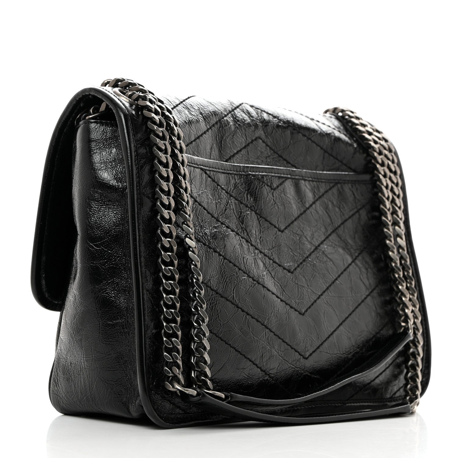Saint Laurent Crinkled Calfskin Matelasse Monogram Medium Niki Chain Satchel Black 3 of 10