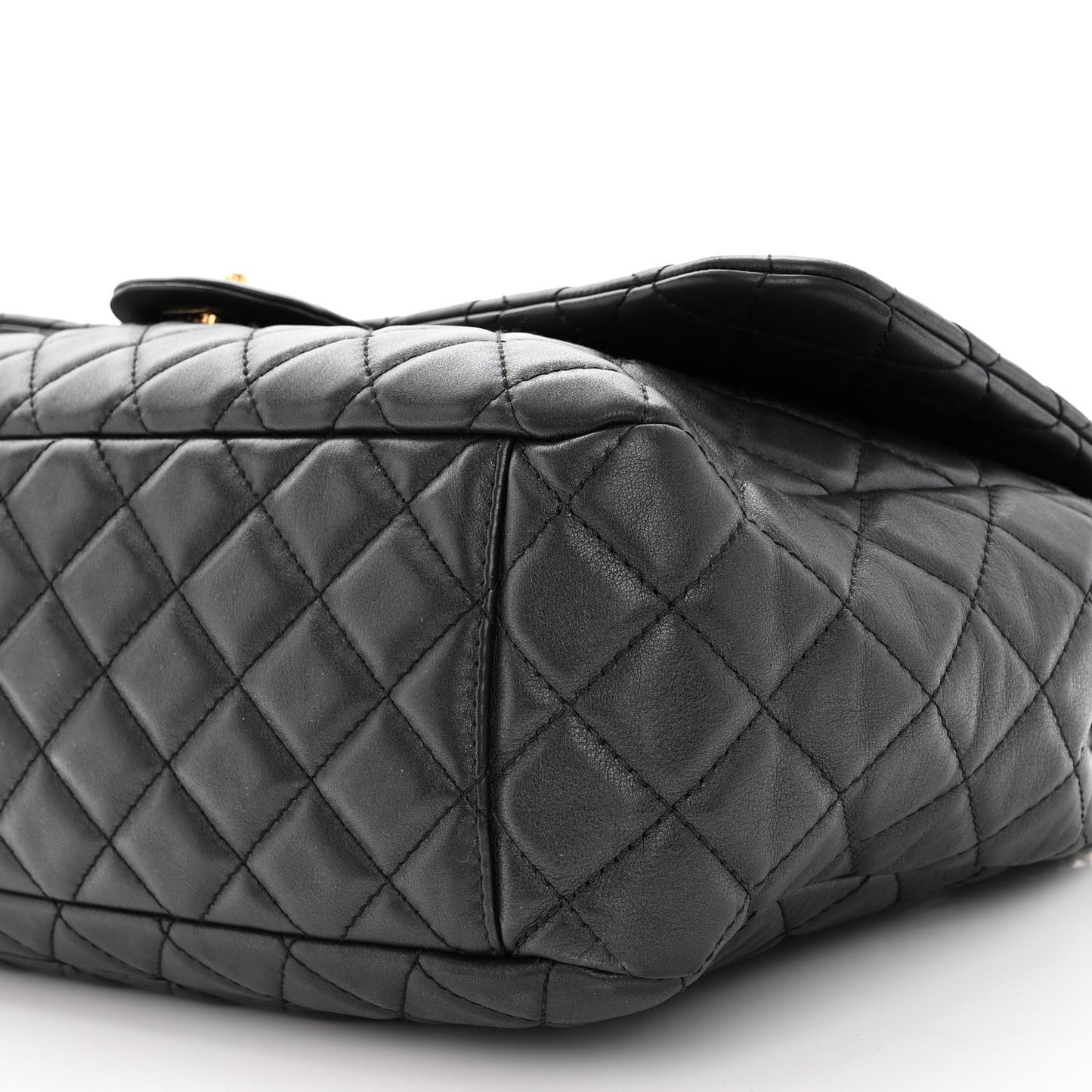 Metallized Calfskin Quilted Small XXL Travel Flap Bag Black