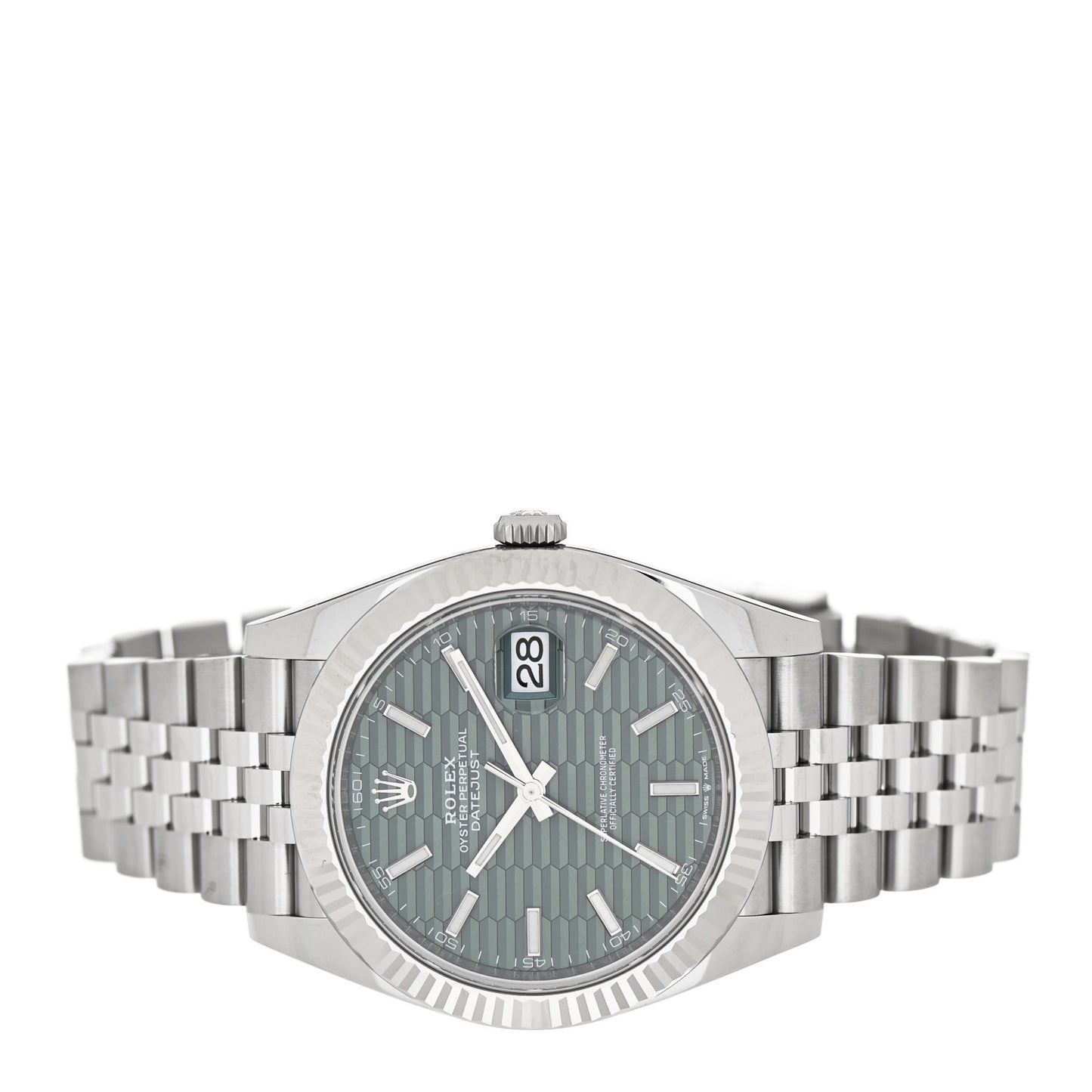Stainless Steel 18K White Gold 41mm Oyster Perpetual Datejust Watch Mint Green Fluted 126334