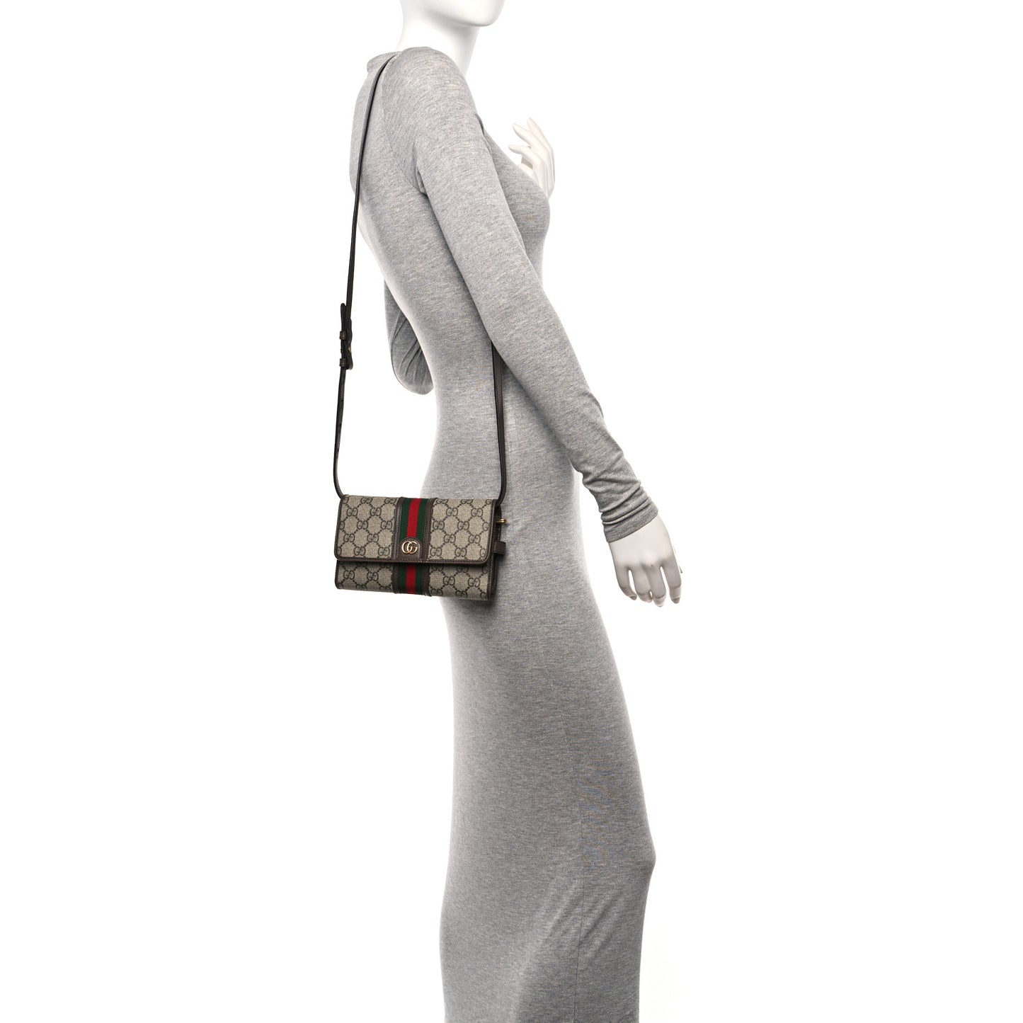 GG Supreme Monogram Web Ophidia Crossbody Wallet Beige New Acero