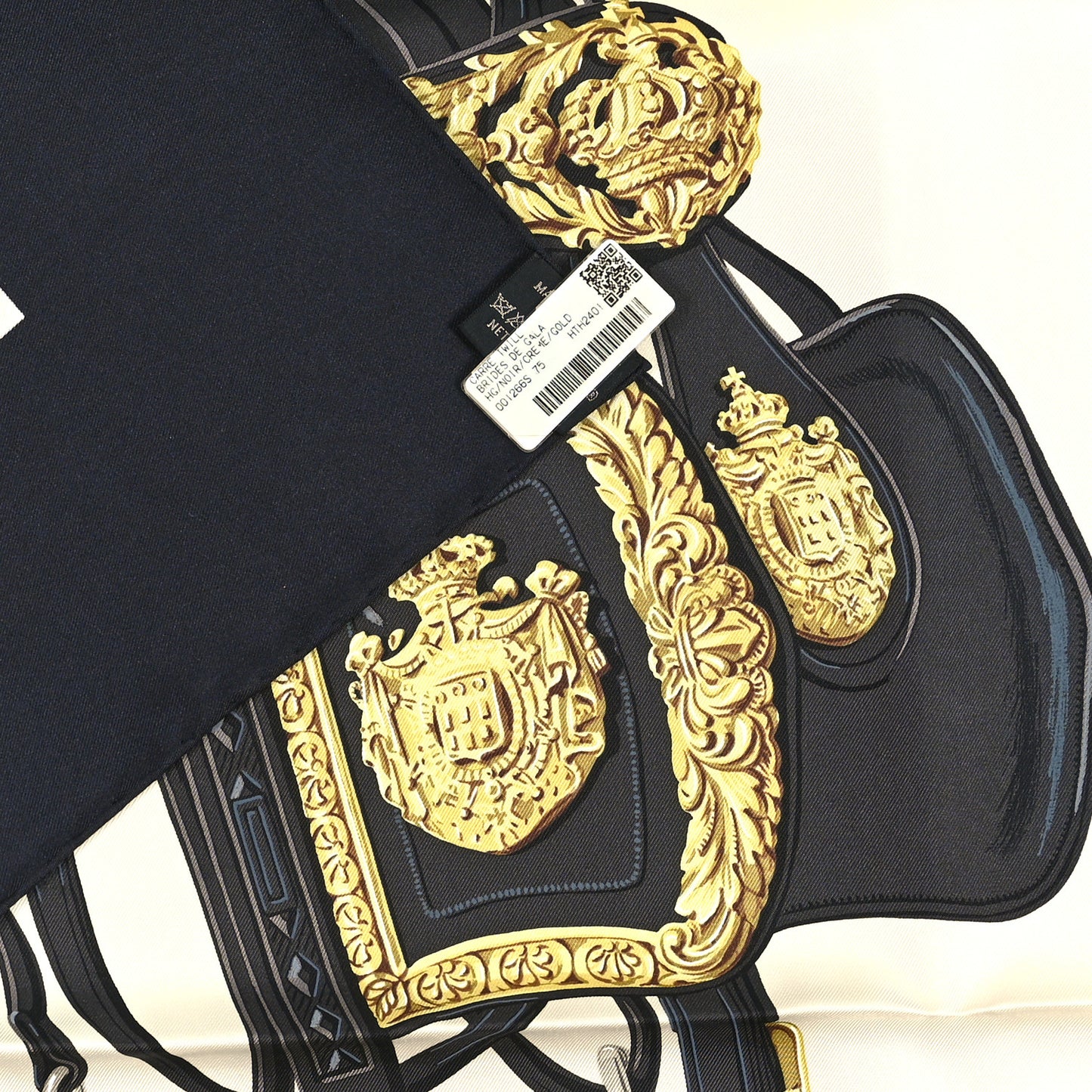 Silk Brides De Gala Scarf 90 Black Creme Gold