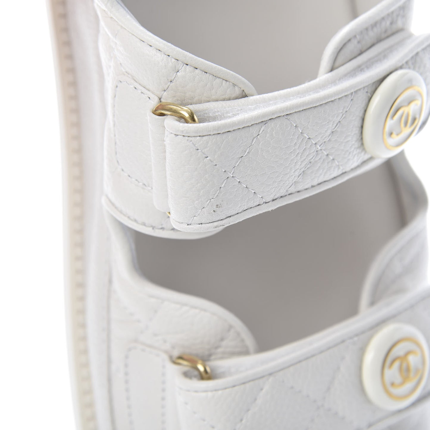 Grained Calfskin Velcro Dad Sandals 40 White