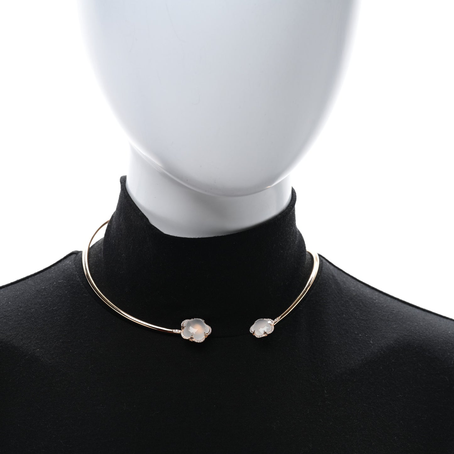 18K Rose Gold Diamond Pink Quartz Collar Necklace