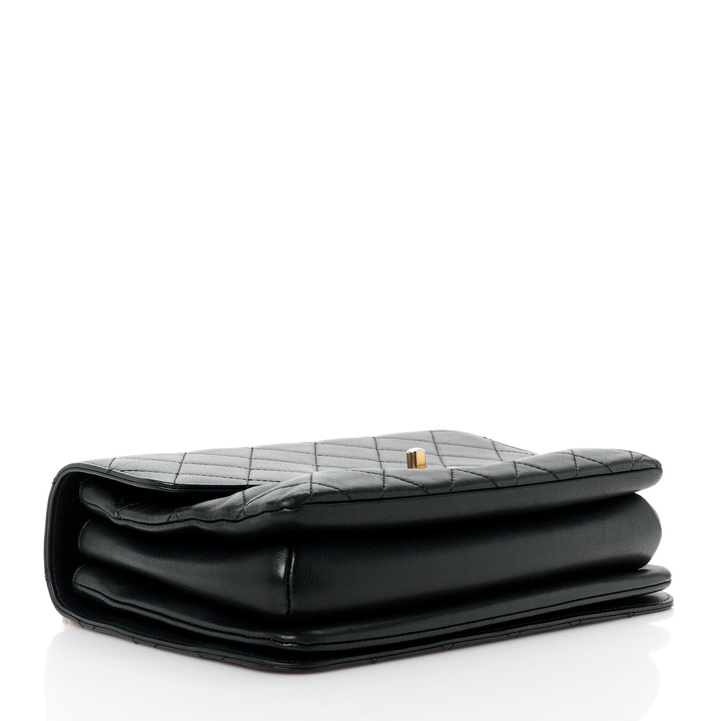 Calfskin Quilted Metal Top Handle Envelope Flap Black