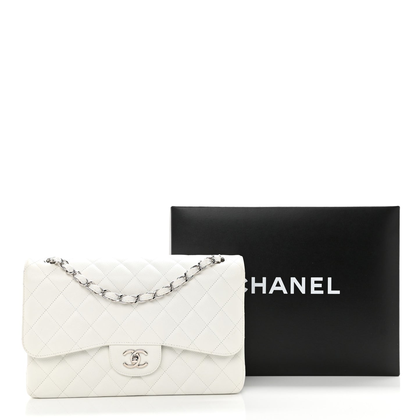 Caviar Quilted Jumbo Double Flap White