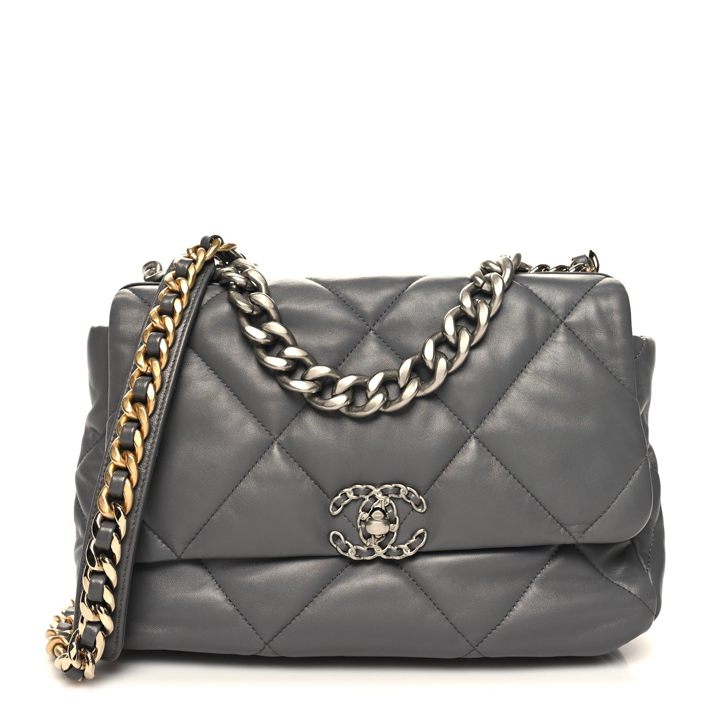Lambskin Quilted Large Chanel 19 Flap Dark Grey
