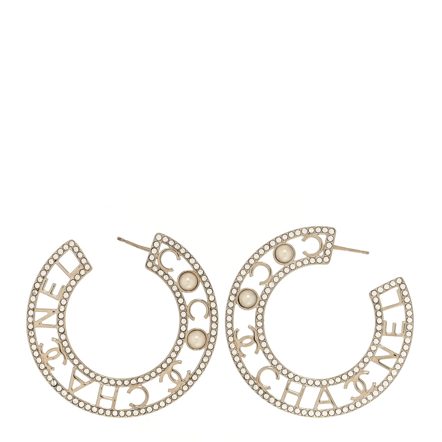 Chanel Crystal Pearl Bow-tiful CC Hoop Earrings Gold 1 of 5