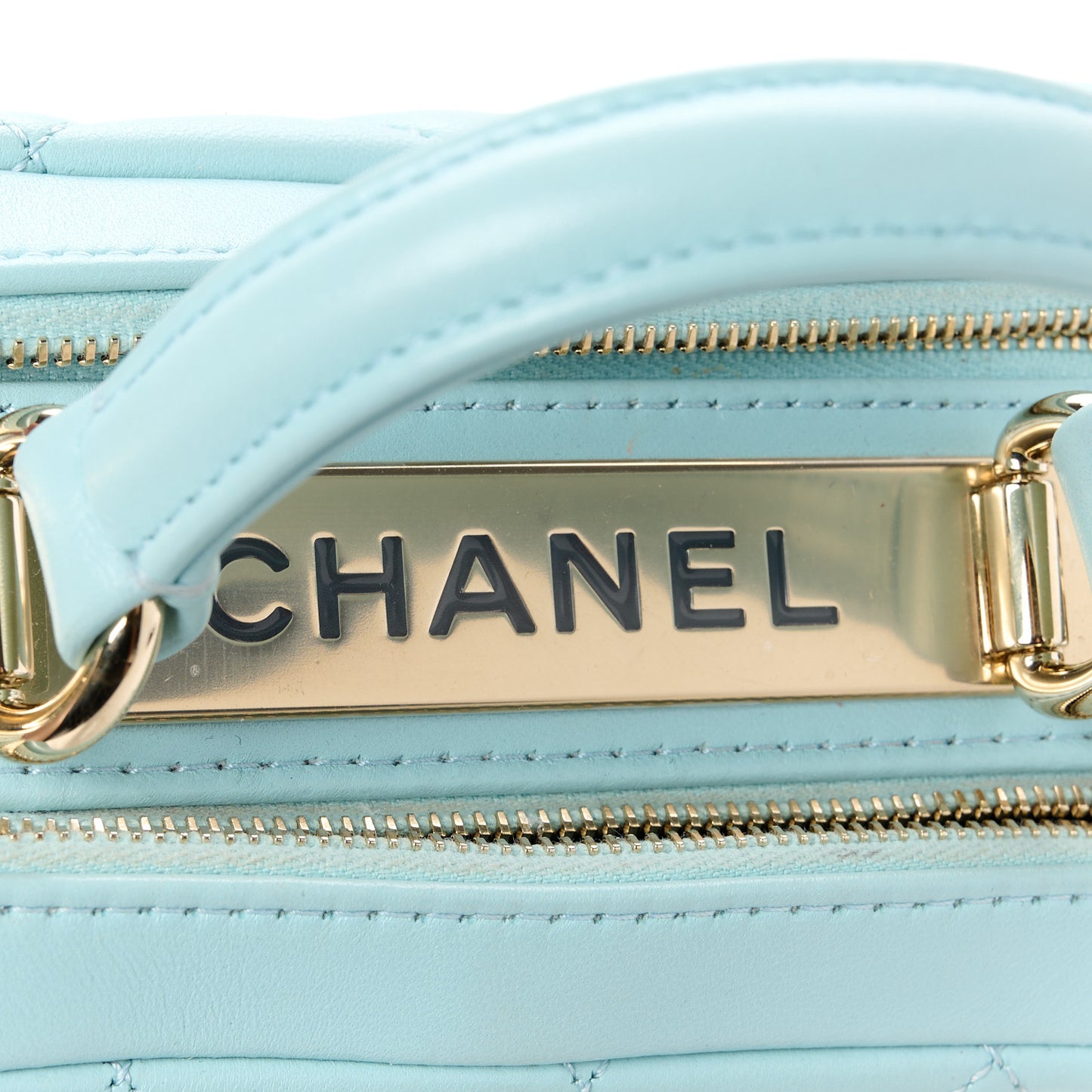 Lambskin Quilted Small Trendy CC Bowling Bag Light Blue