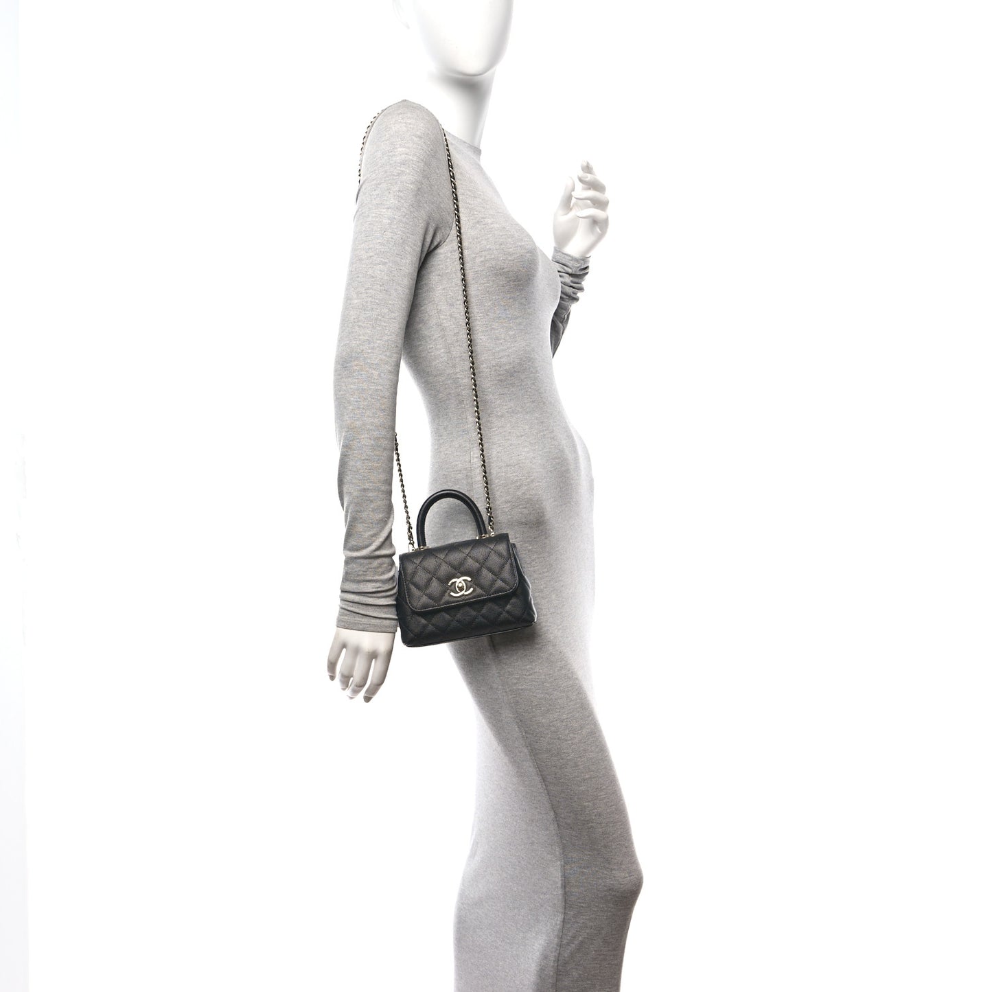 Caviar Quilted Coco Handle Clutch With Chain Black