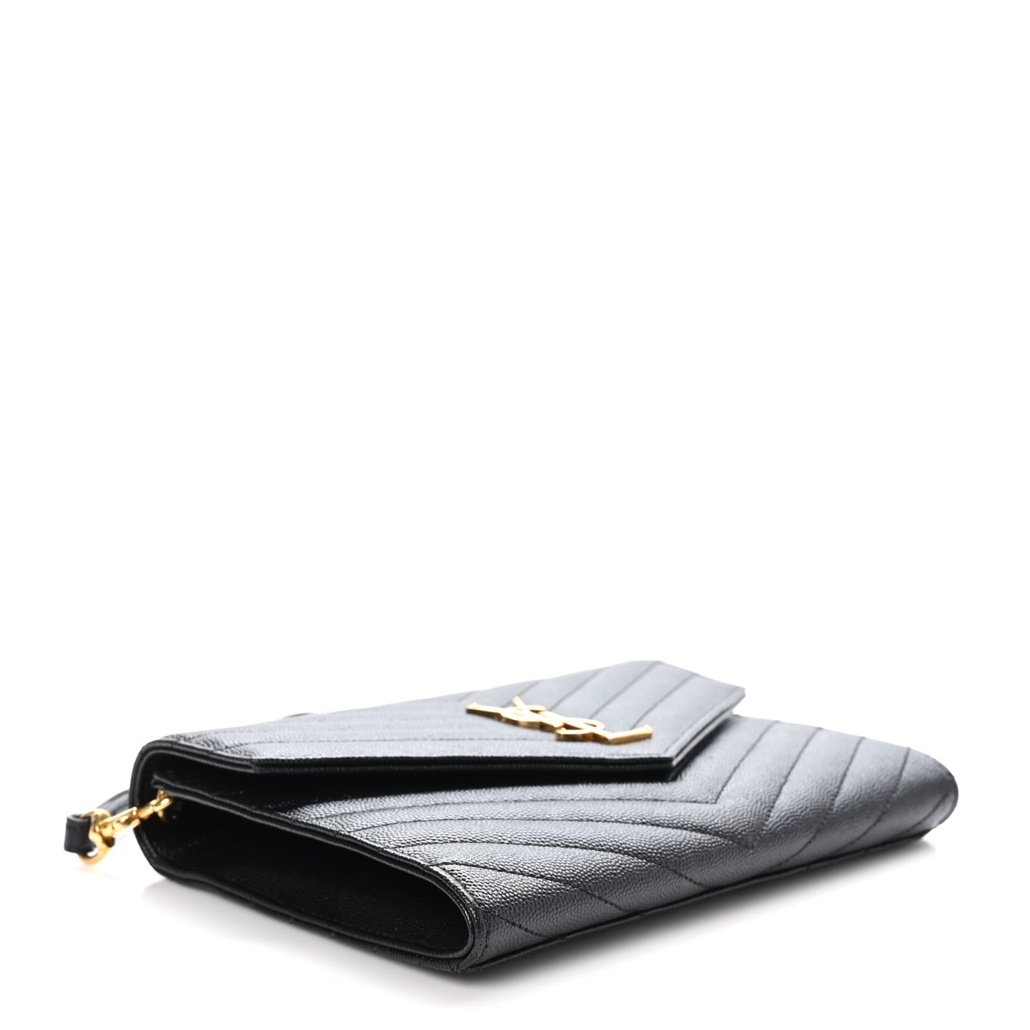 Grain De Poudre Matelasse Chevron Monogram Envelope Clutch Black