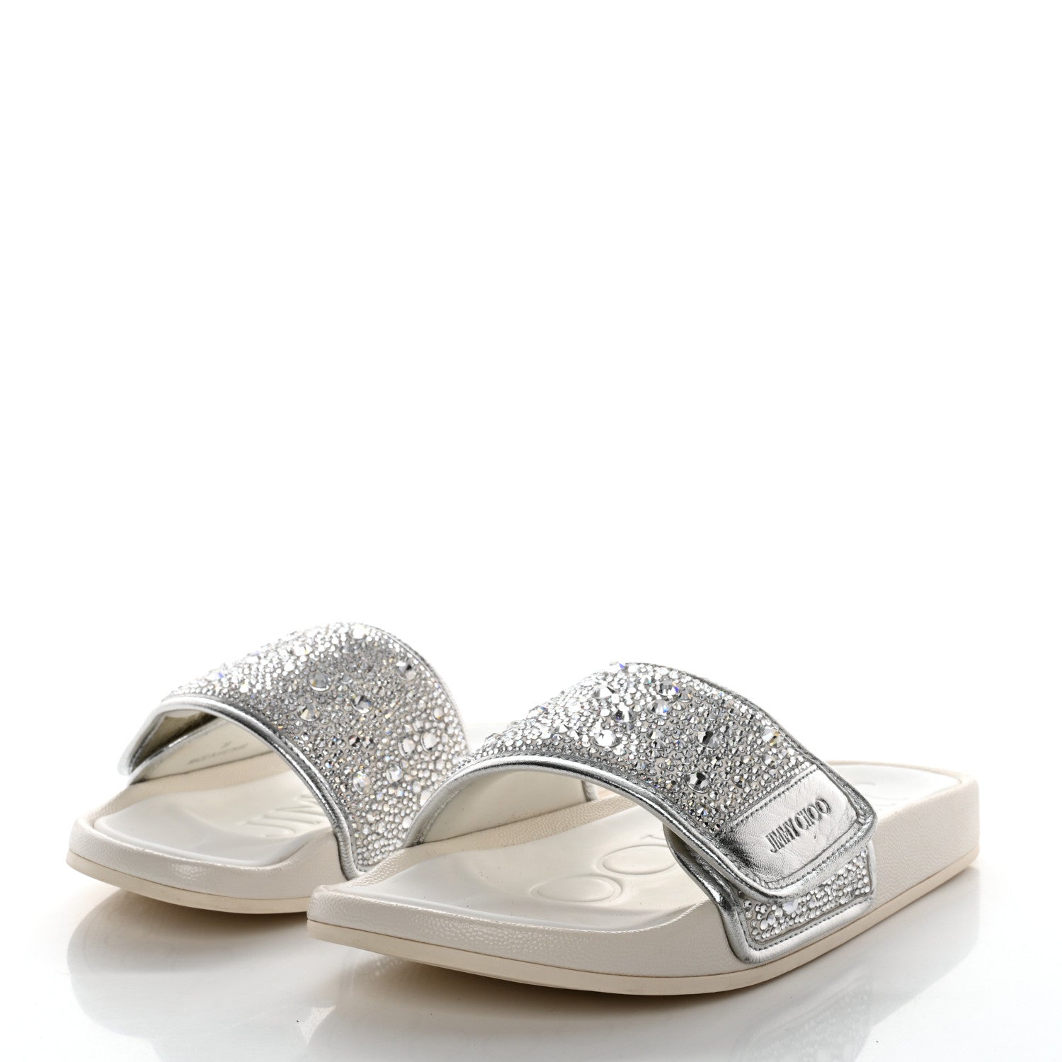 Jimmy Choo Canvas Pearl Embellished Fitz Slide Sandals 39 Silver 3 of 11