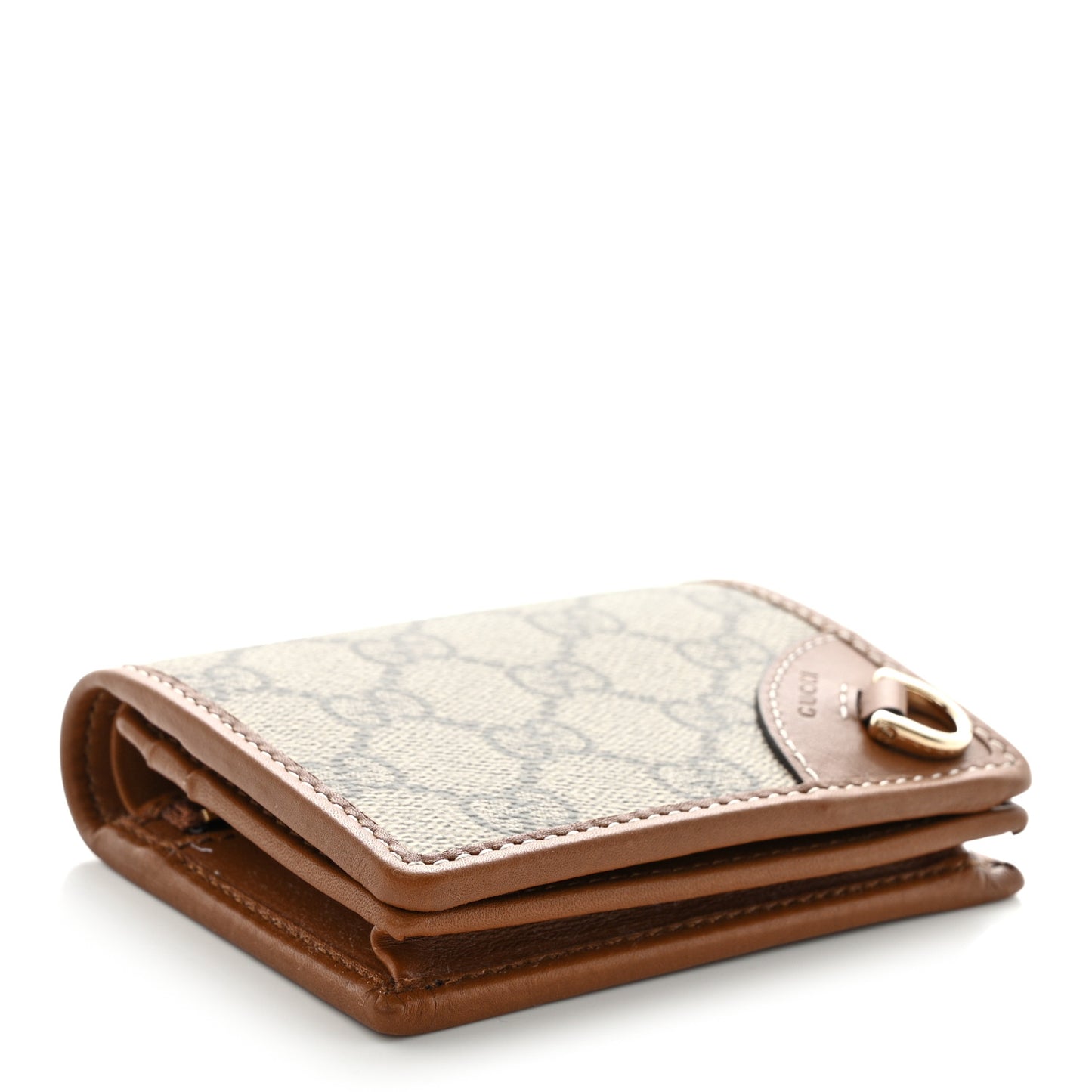 GG Supreme Monogram Textured Calfskin Emblem Mini Wallet Beige Dark Brown