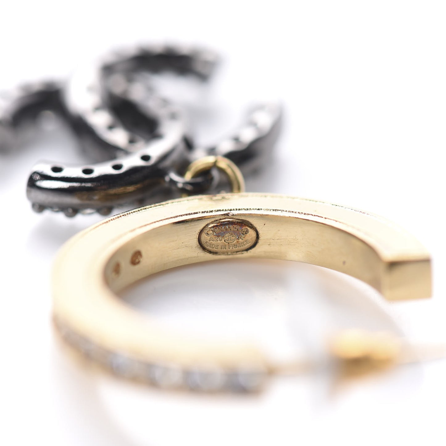 Crystal Lock Symbols CC Hoop Drop Earrings Gold Ruthenium