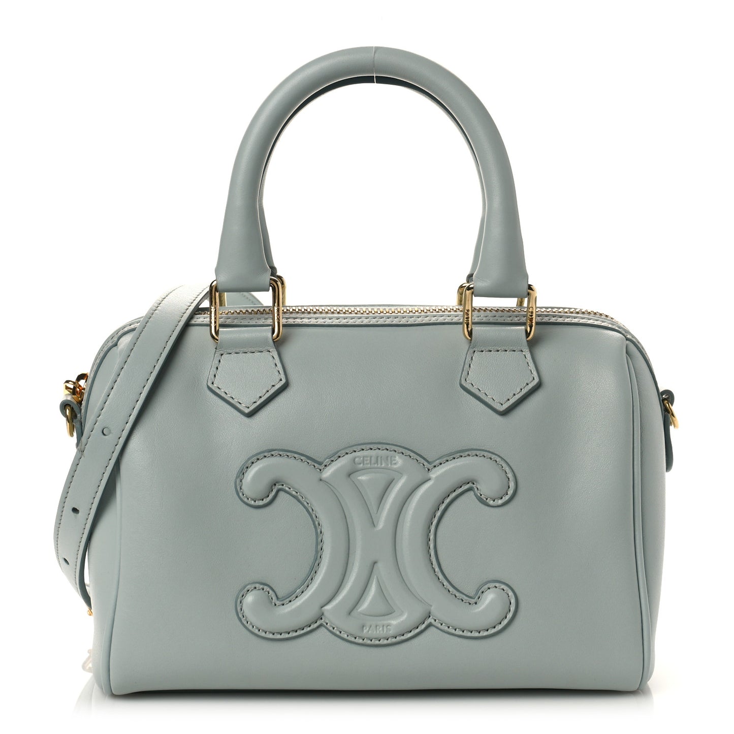 Smooth Calfskin Triomphe Small Boston Bag Soft Blue