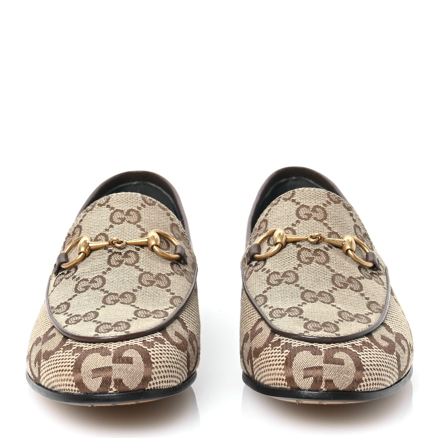 Monogram Jumbo GG Malaga Kid Horsebit Womens Jordaan Loafers 37 Camel Ebony New Acero Beige