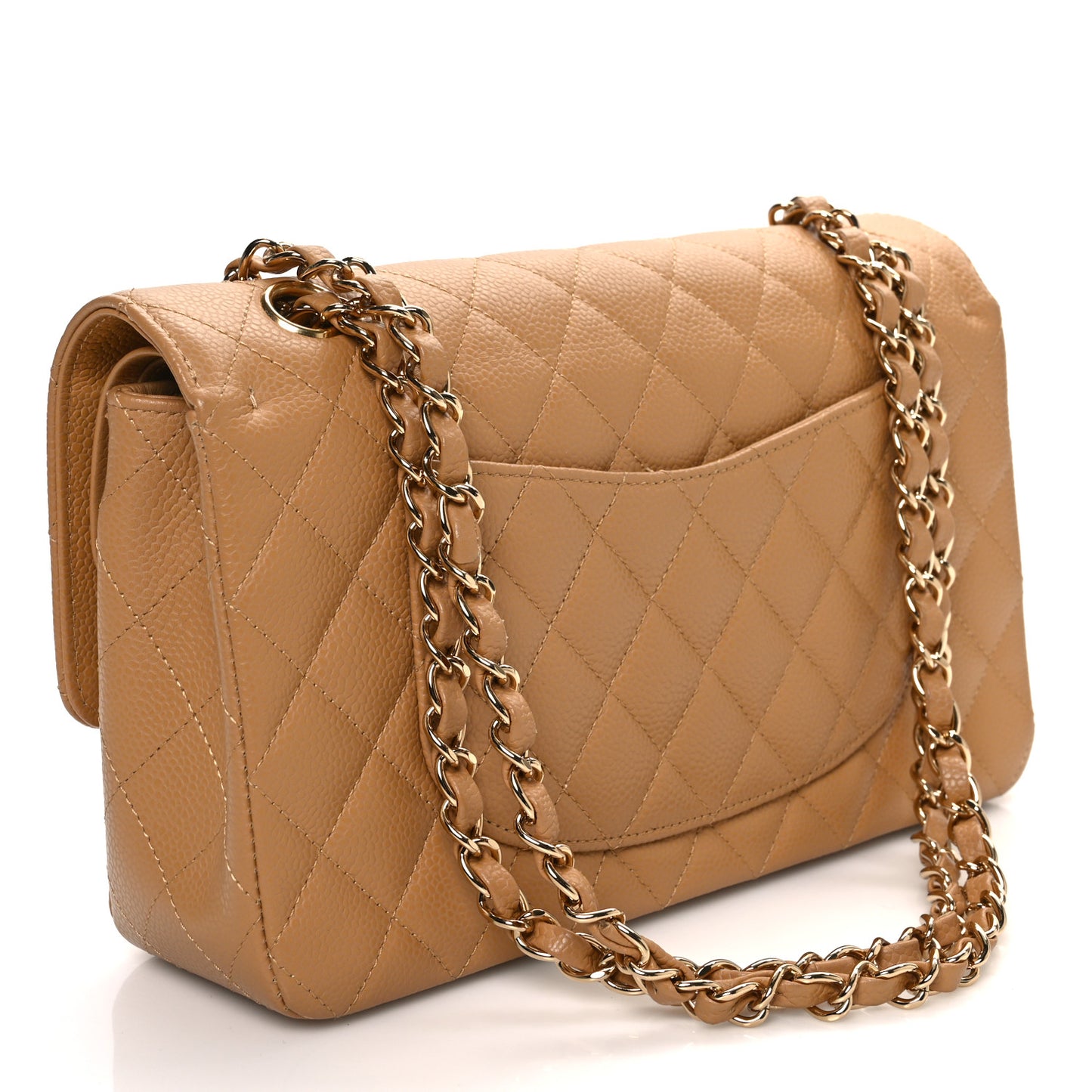 Caviar Quilted Medium Double Flap Beige