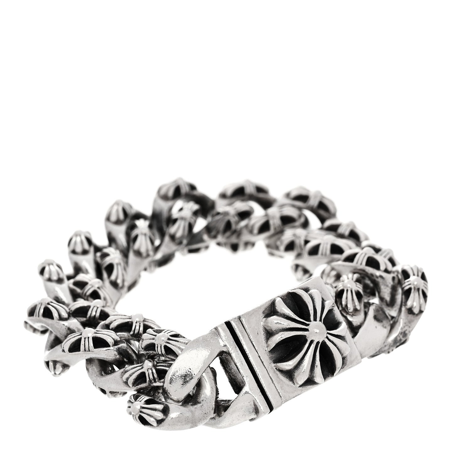 Chrome Hearts Sterling Silver Maltese Cross Link Bracelet 1704343