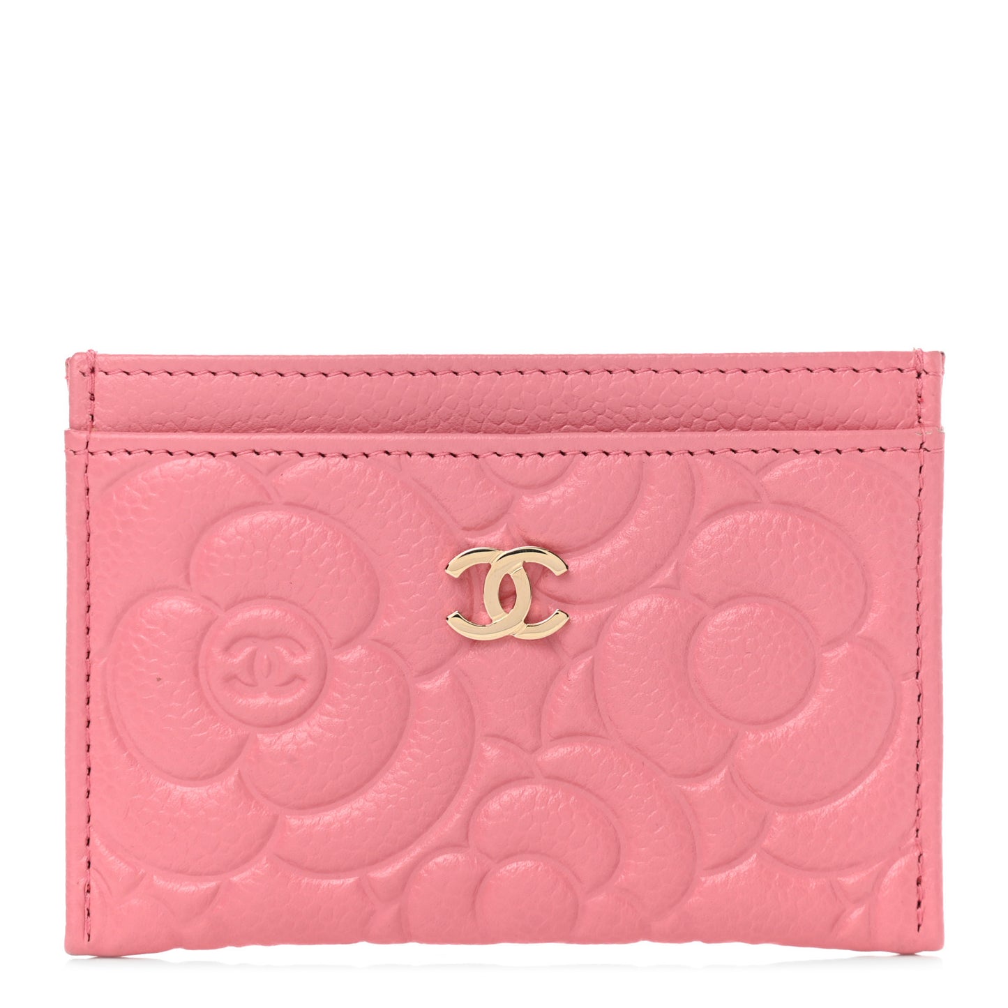 Caviar Camellia Embossed Card Holder Pink