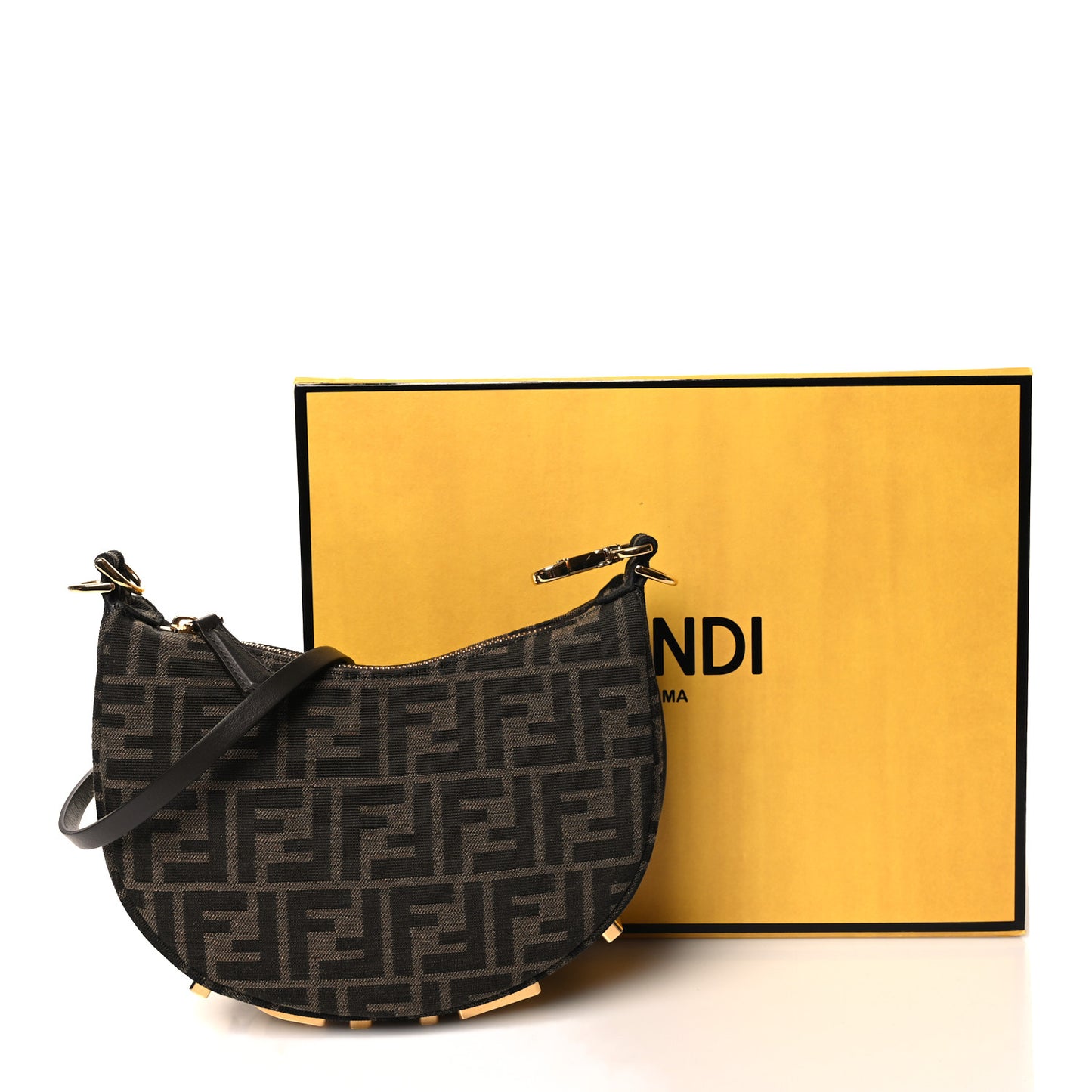 Fabric Jacquard Vitello Grace FF 1974 Mini Fendigraphy Hobo Bag Tobacco Moro Ebano