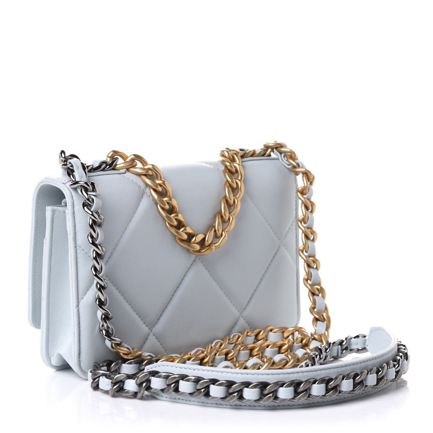 Lambskin Quilted Chanel 19 Wallet On Chain WOC Light Blue