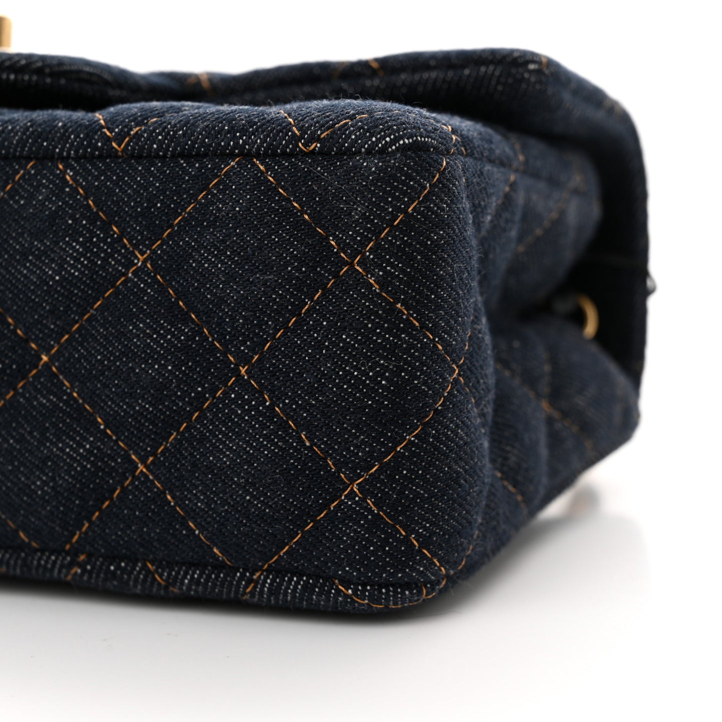 Denim Quilted Mini Rectangular Flap Dark Blue